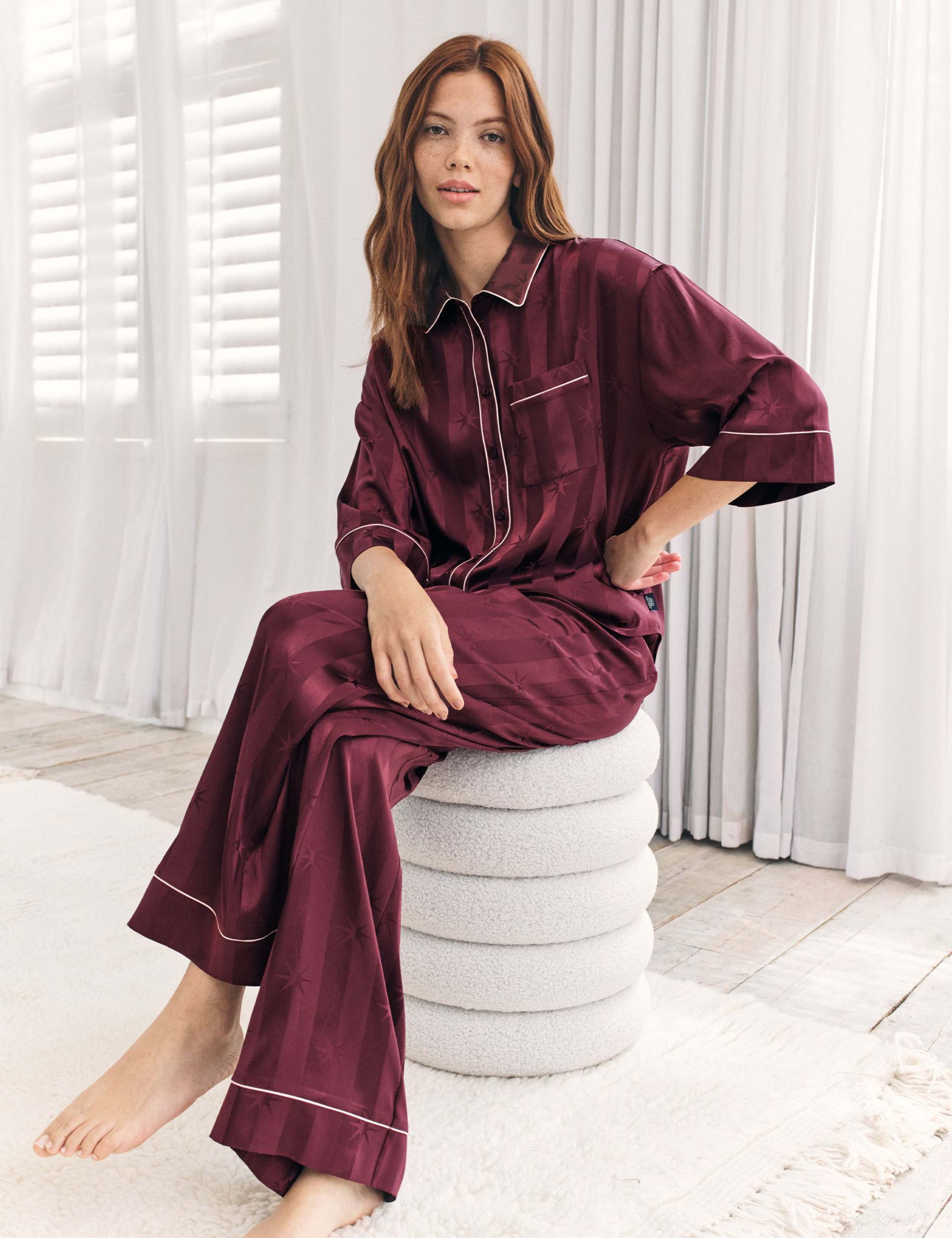 Piped Trim Striped Pyjama Set 4 of 7