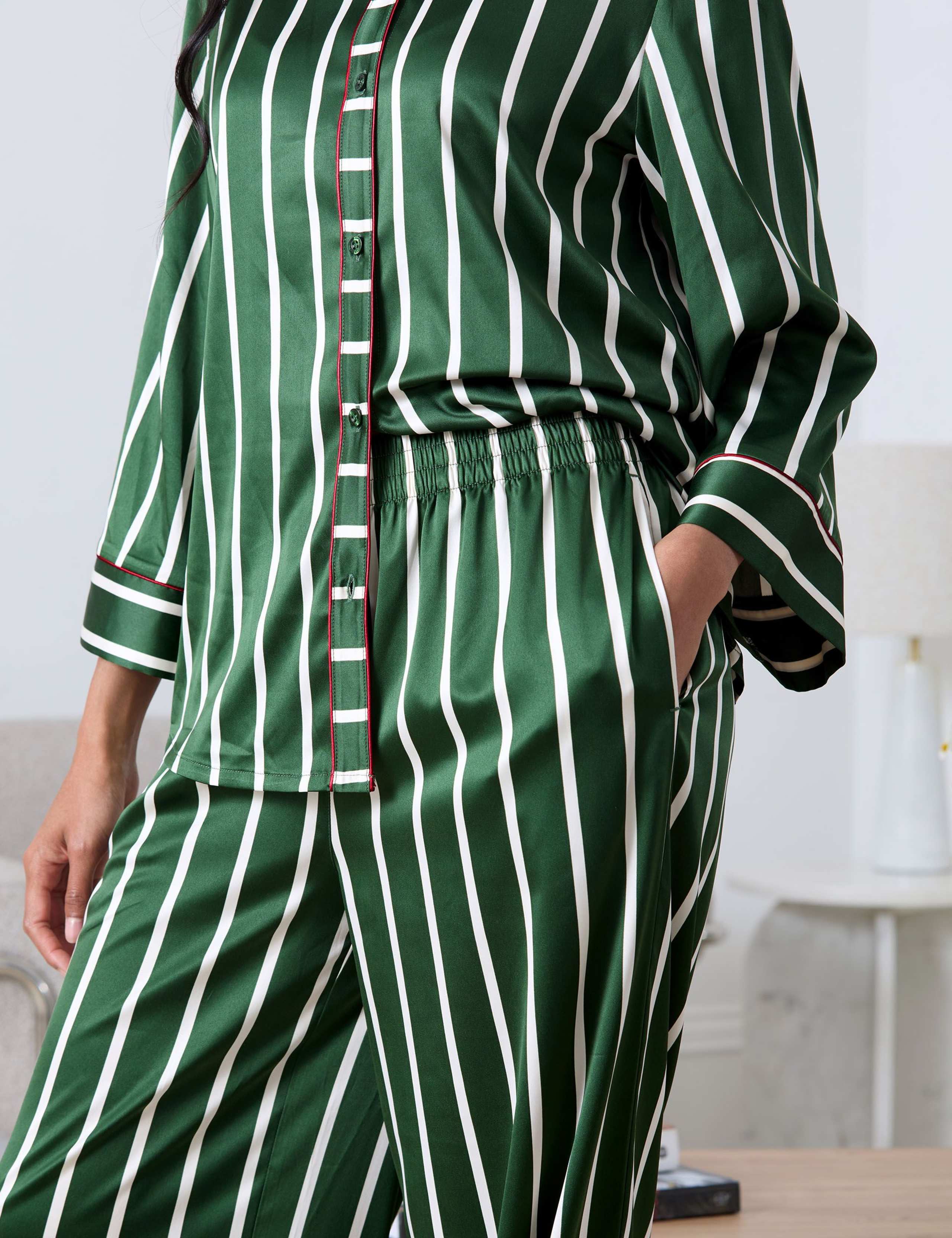 Wide Leg Satin Striped Pyjama Set 2 of 7