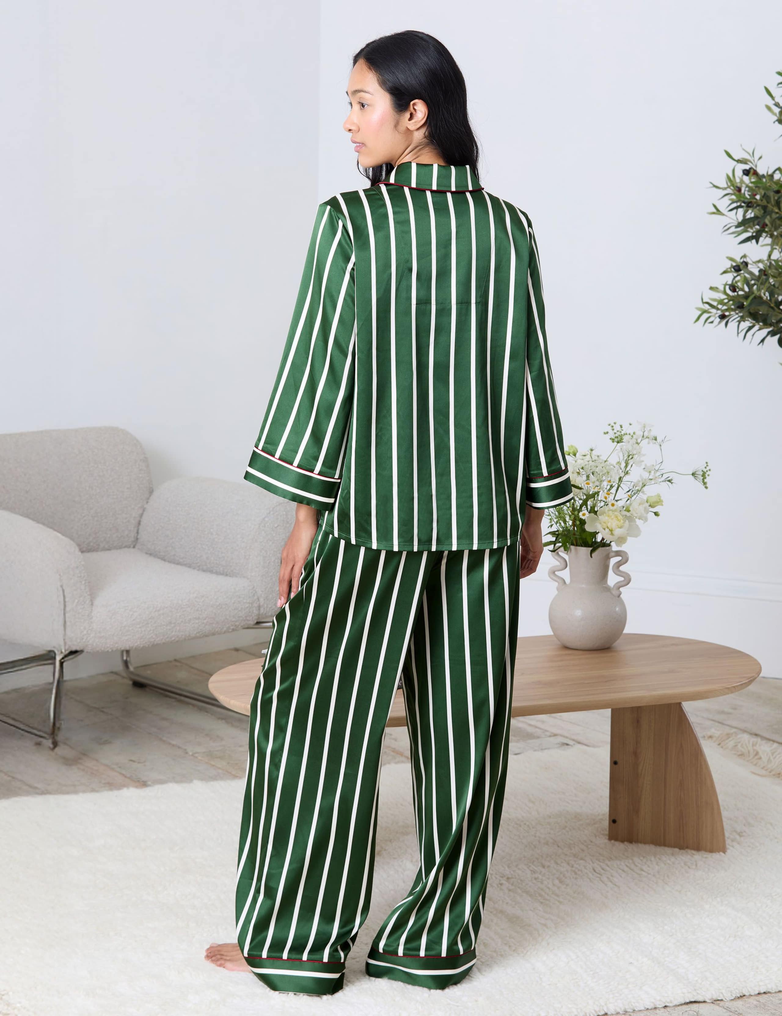 Wide Leg Satin Striped Pyjama Set 4 of 7