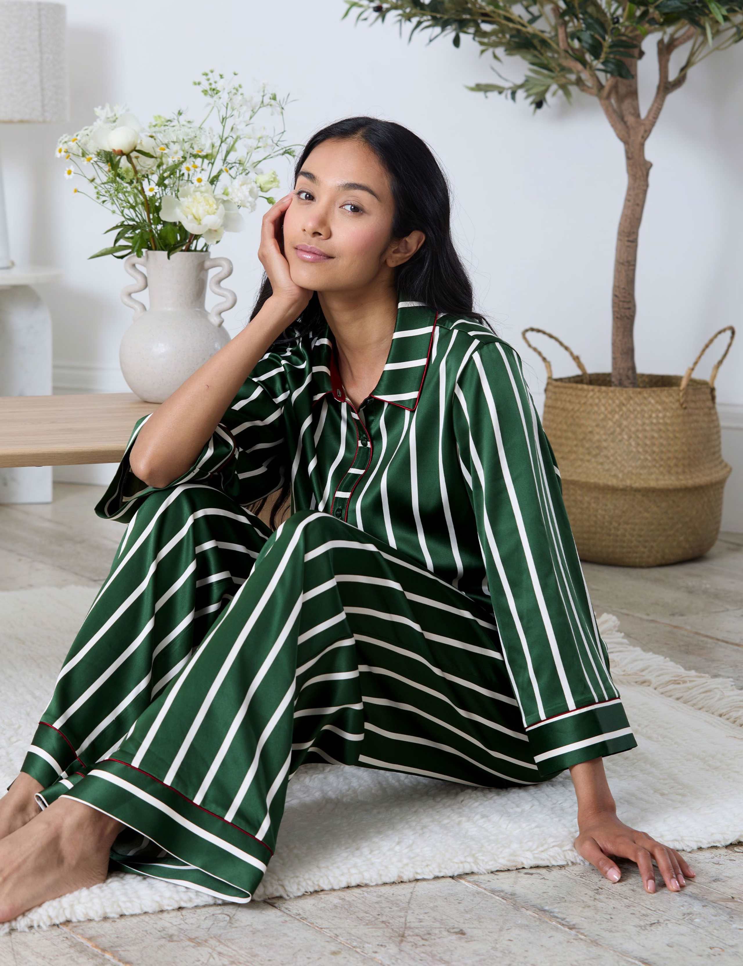 Wide Leg Satin Striped Pyjama Set 5 of 7