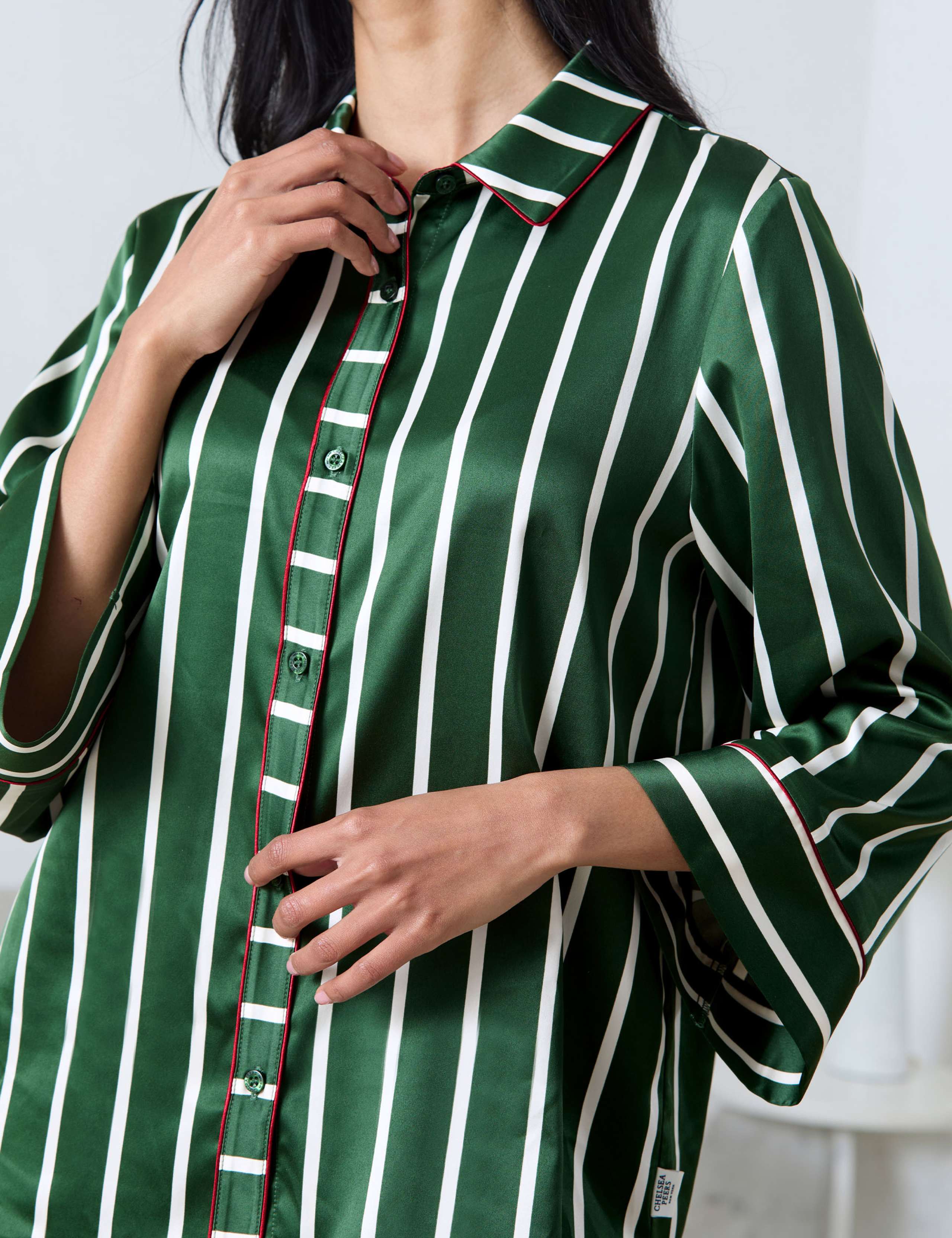 Wide Leg Satin Striped Pyjama Set 7 of 7