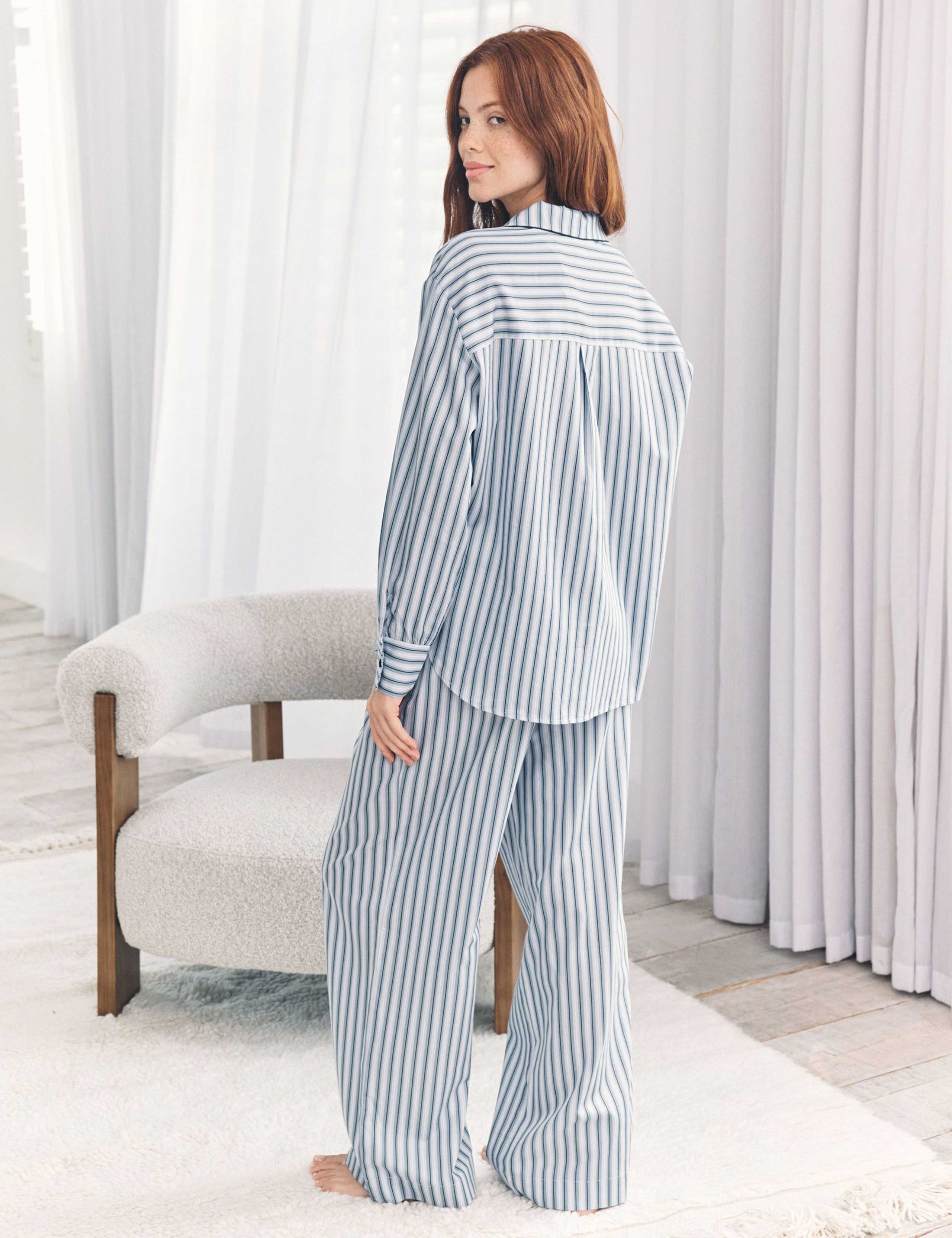 Pure Cotton Woven Striped Button-Up Pyjama Set 2 of 6