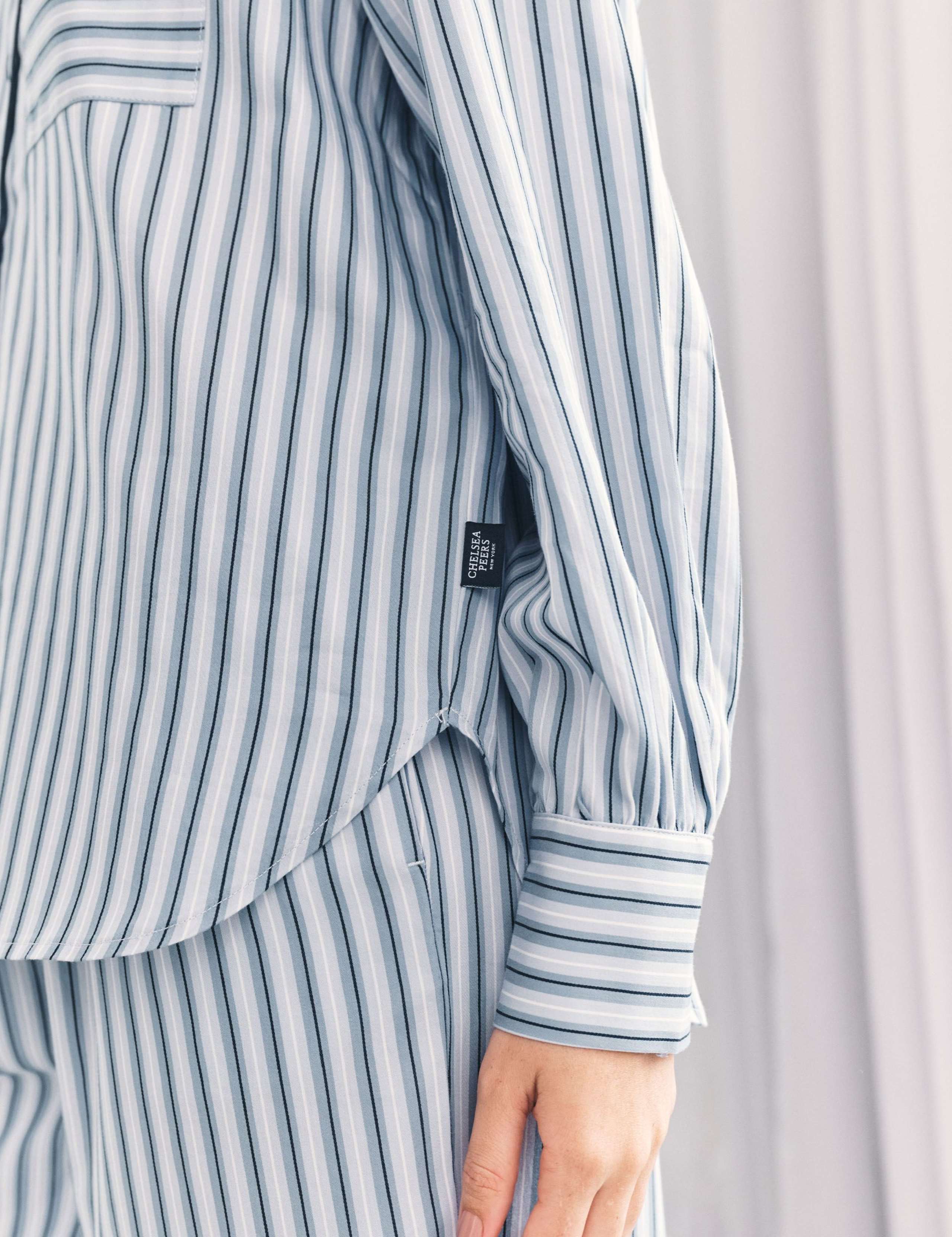 Pure Cotton Woven Striped Button-Up Pyjama Set 6 of 6