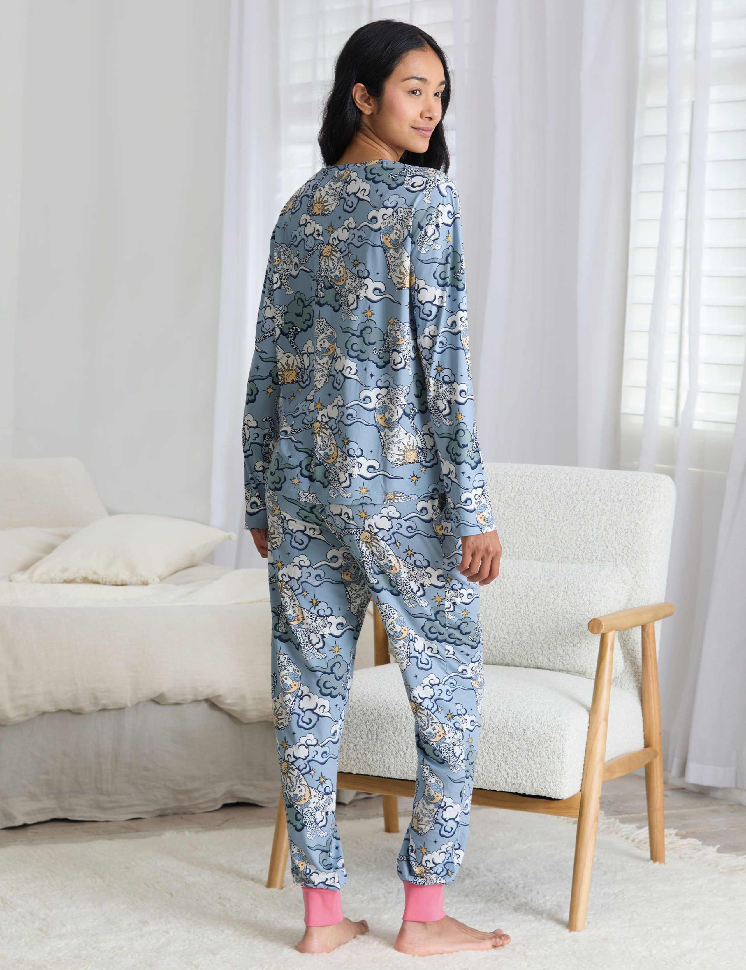 Night Sky Leopard Print Cuffed Pyjama Set 2 of 5