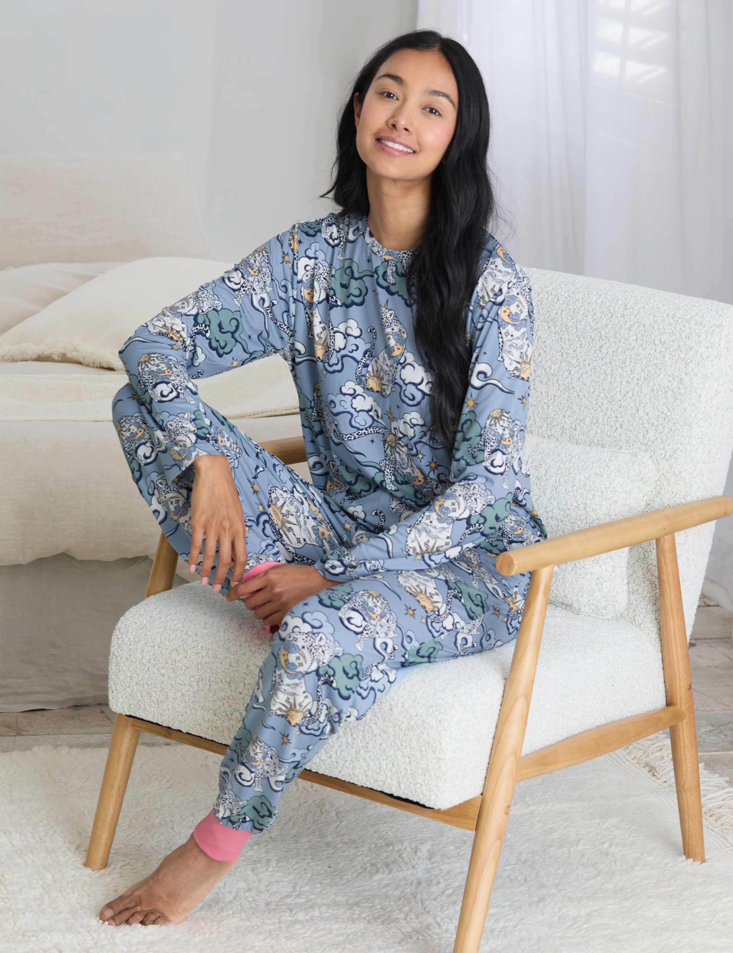 Night Sky Leopard Print Cuffed Pyjama Set 3 of 5