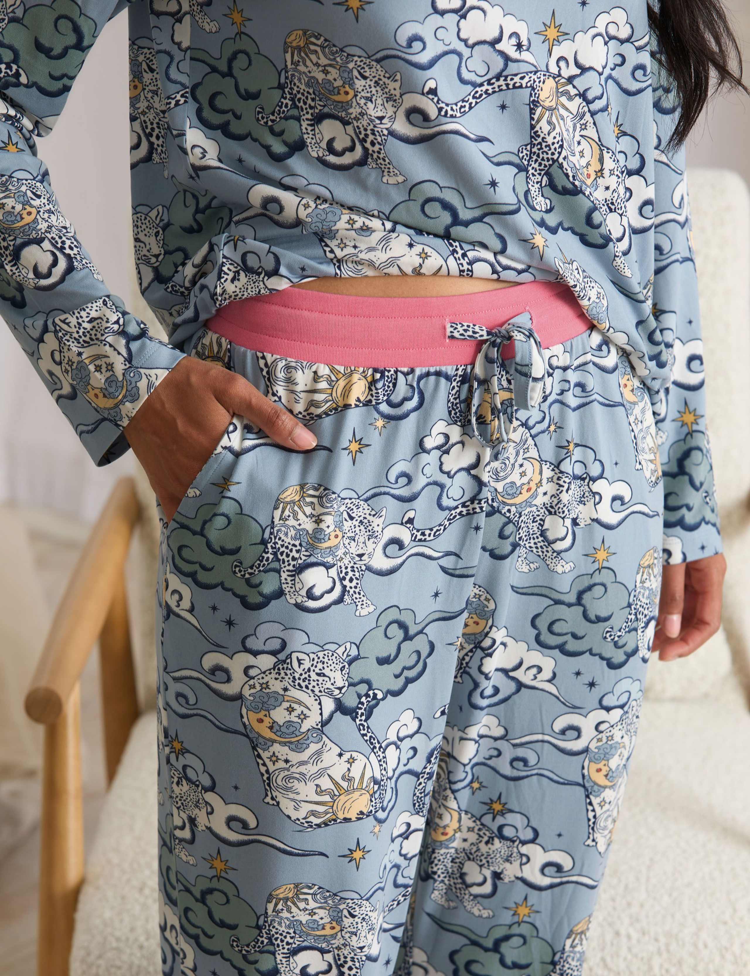 Night Sky Leopard Print Cuffed Pyjama Set 5 of 5