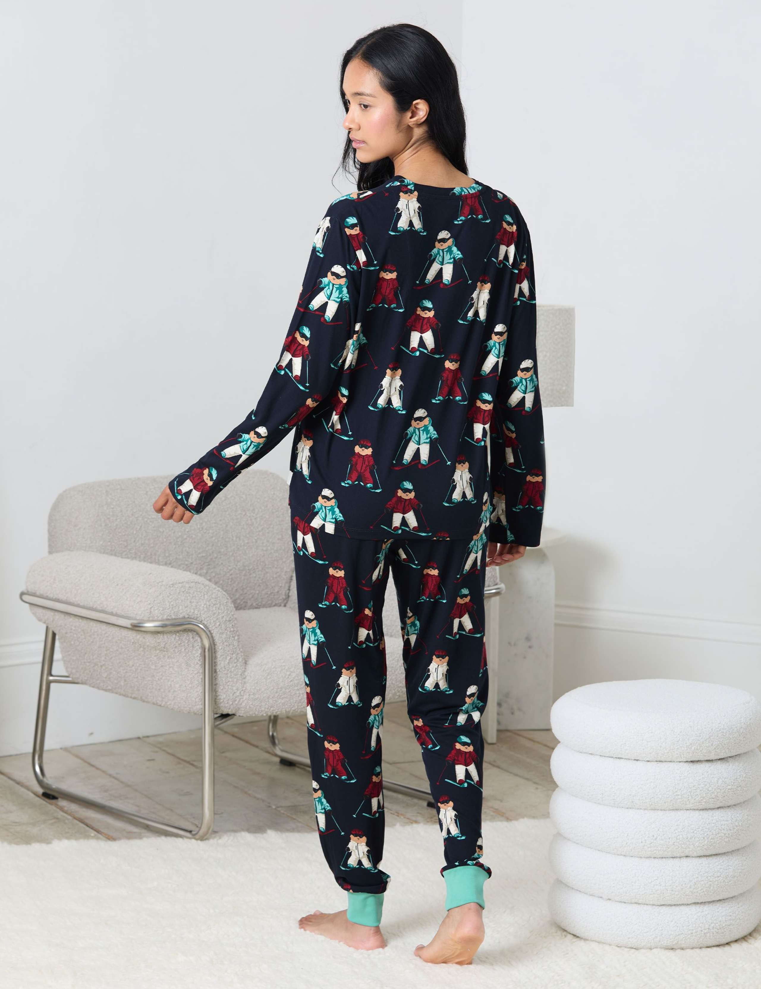 Christmas Skiing Dog Print Crew Neck Family Pyjama Set 3 of 7