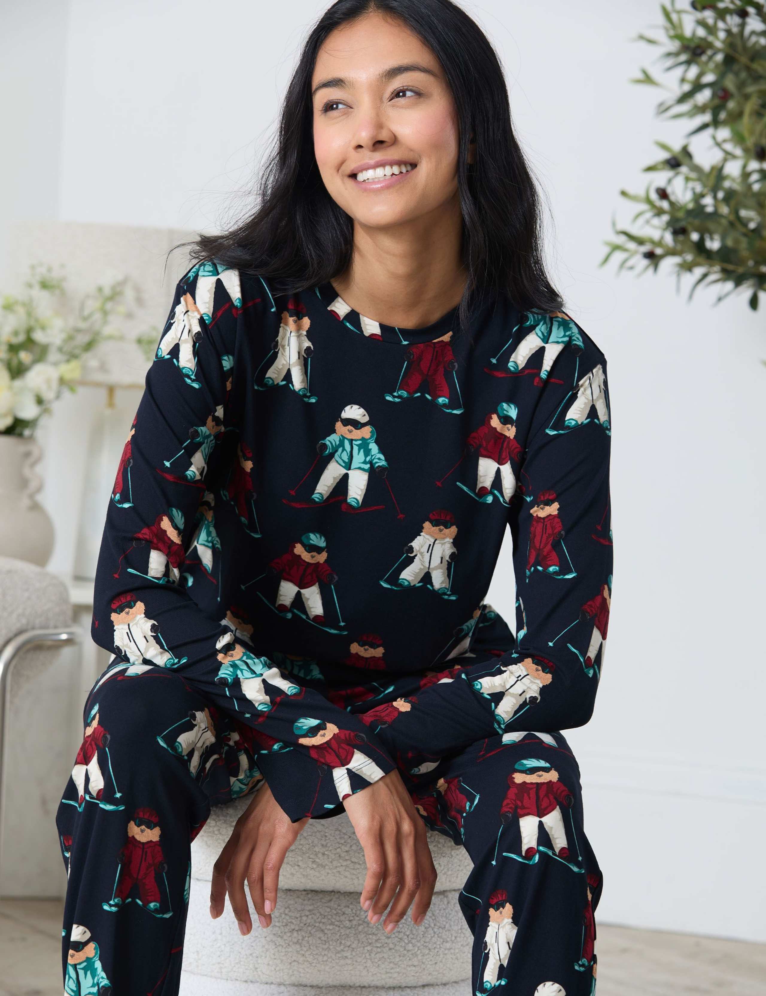 Christmas Skiing Dog Print Crew Neck Family Pyjama Set 4 of 7