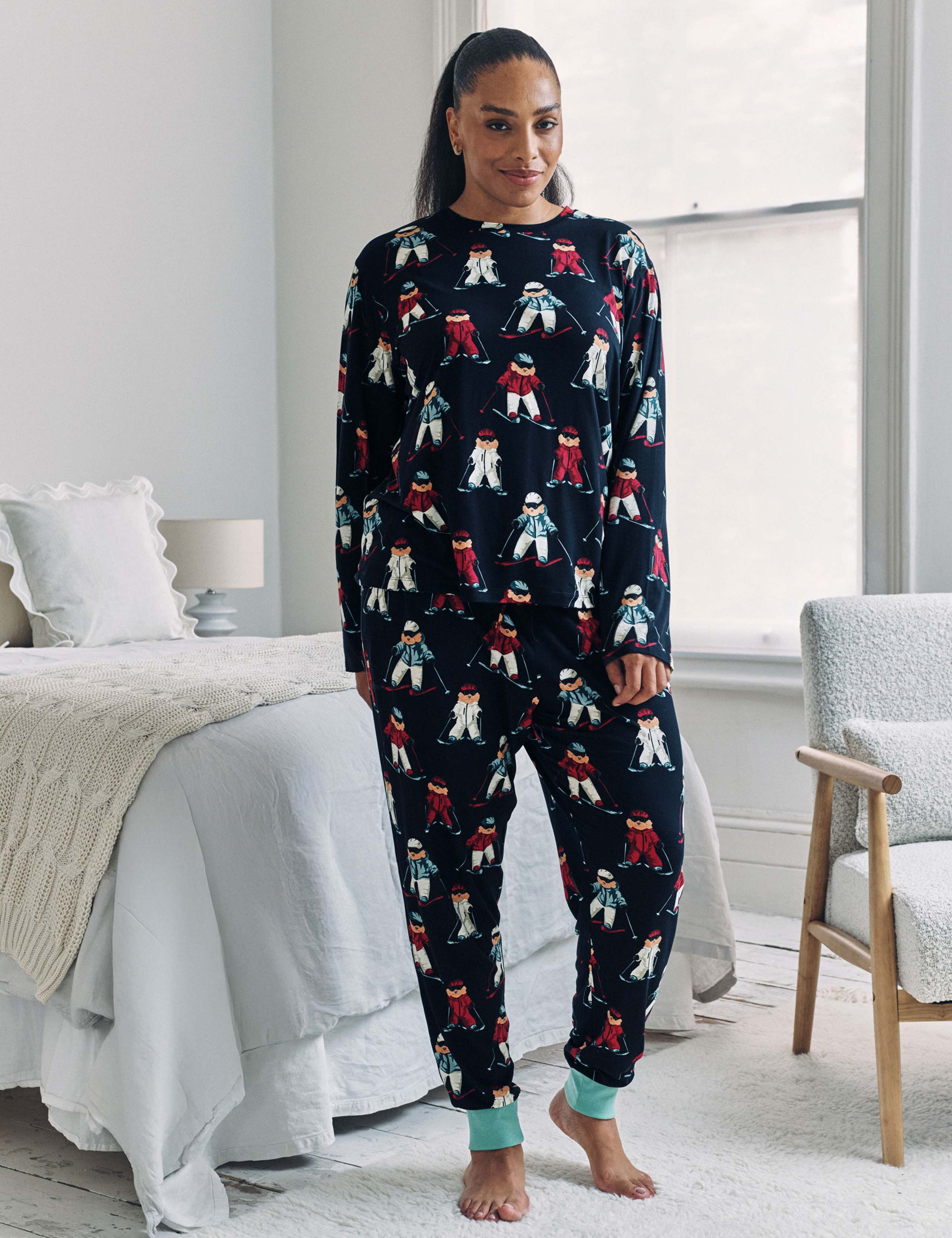 Christmas Skiing Dog Print Crew Neck Family Pyjama Set 5 of 7