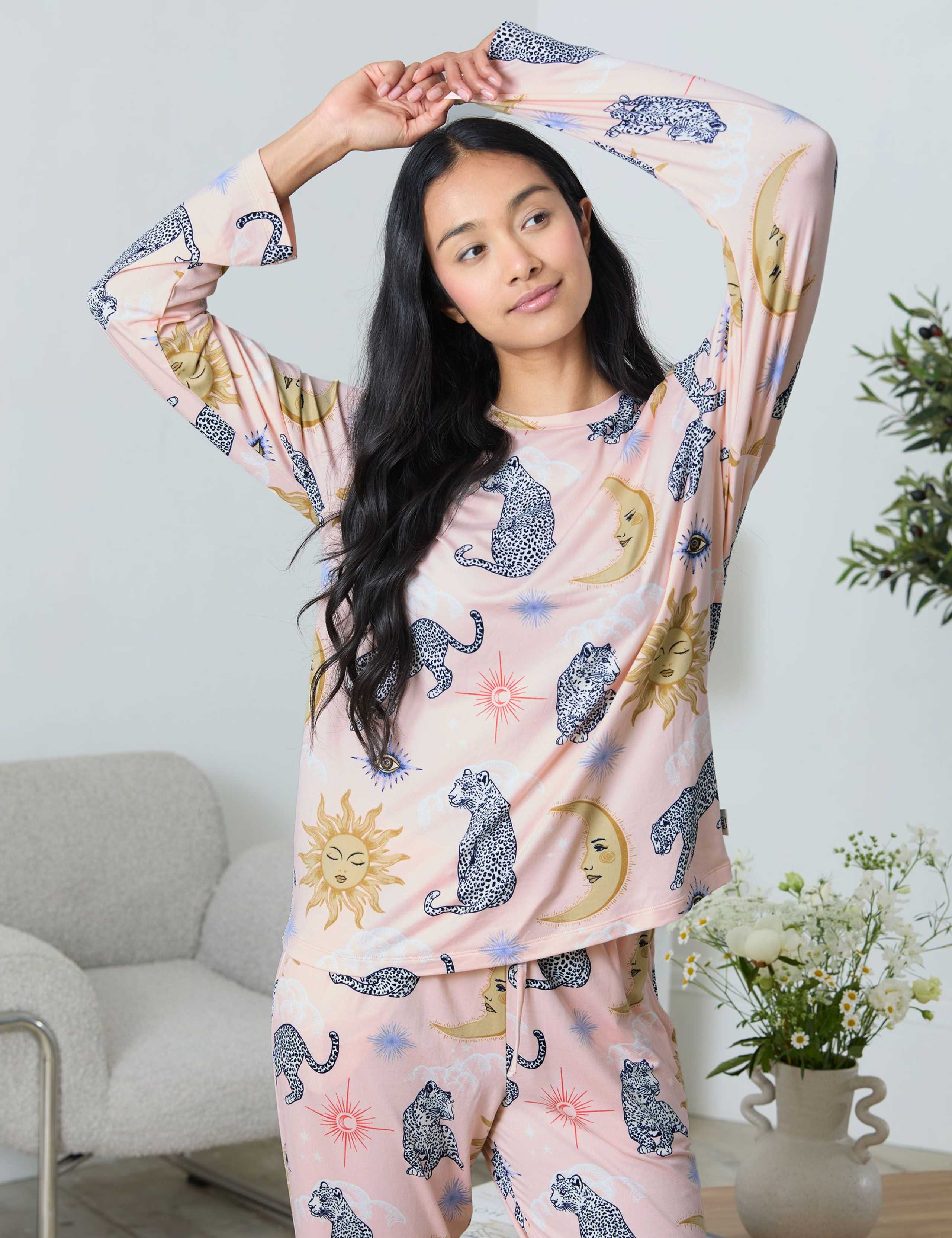 Celestial Leopard Print Crew Neck Pyjama Set 3 of 8