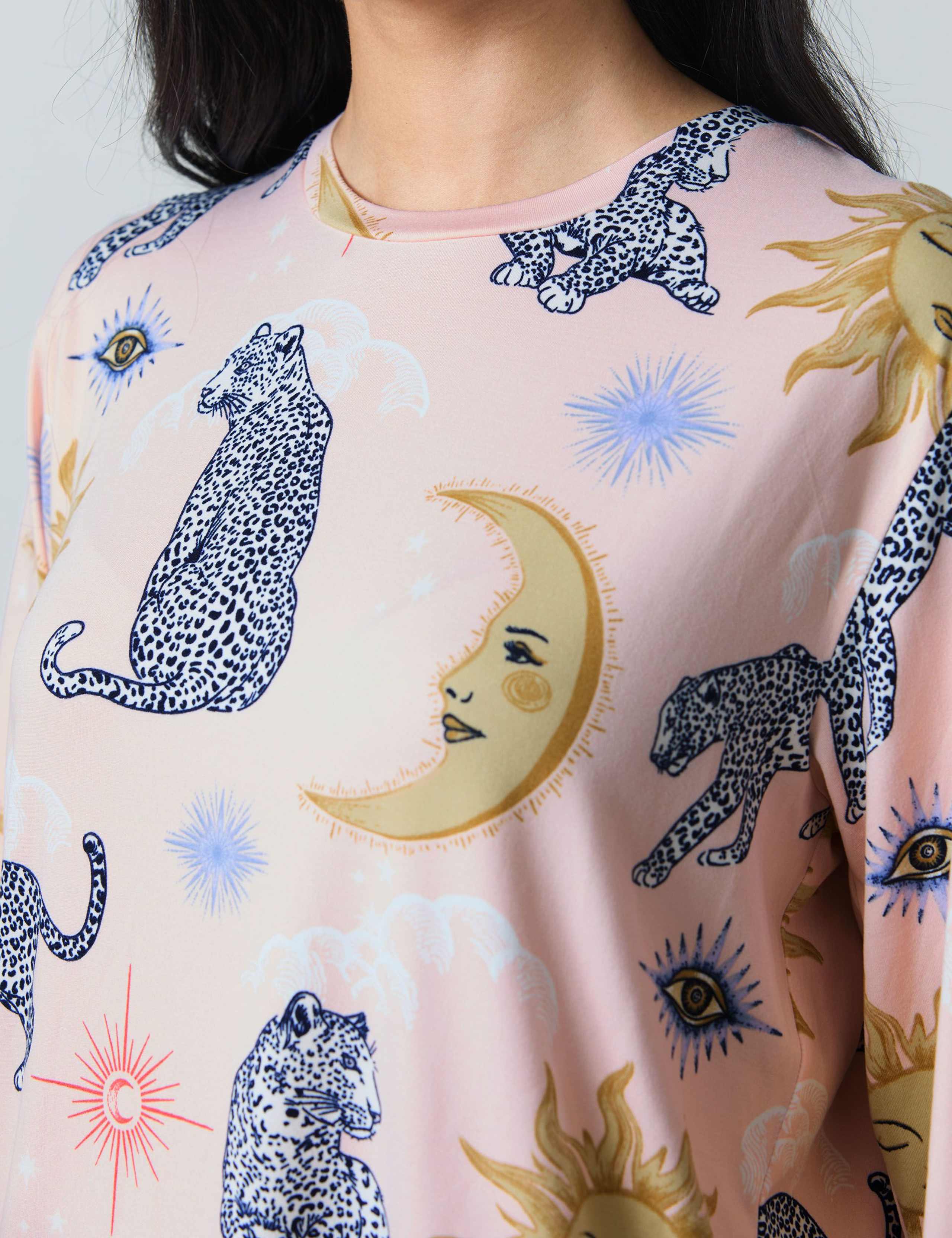 Celestial Leopard Print Crew Neck Pyjama Set 7 of 8