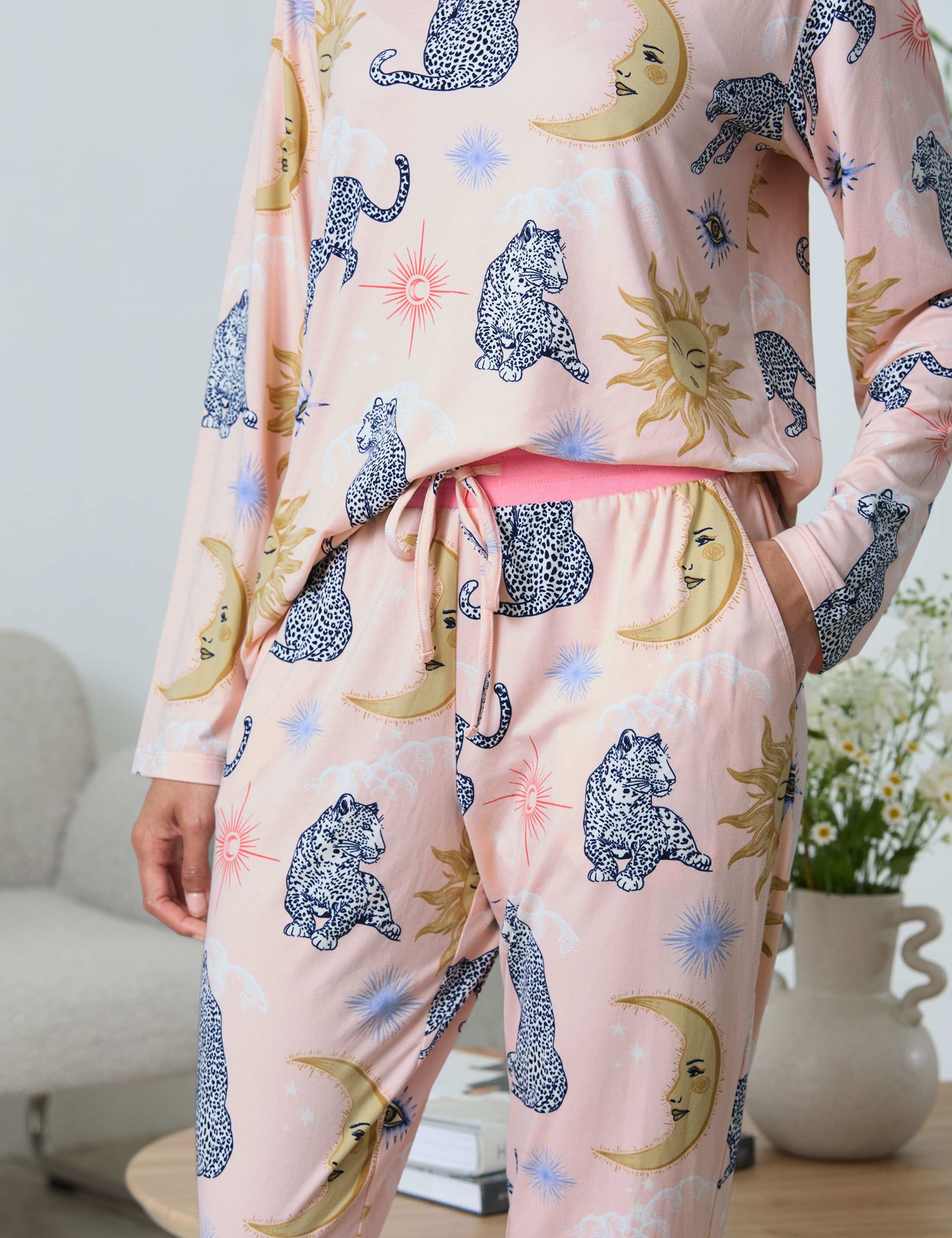 Celestial Leopard Print Crew Neck Pyjama Set 8 of 8