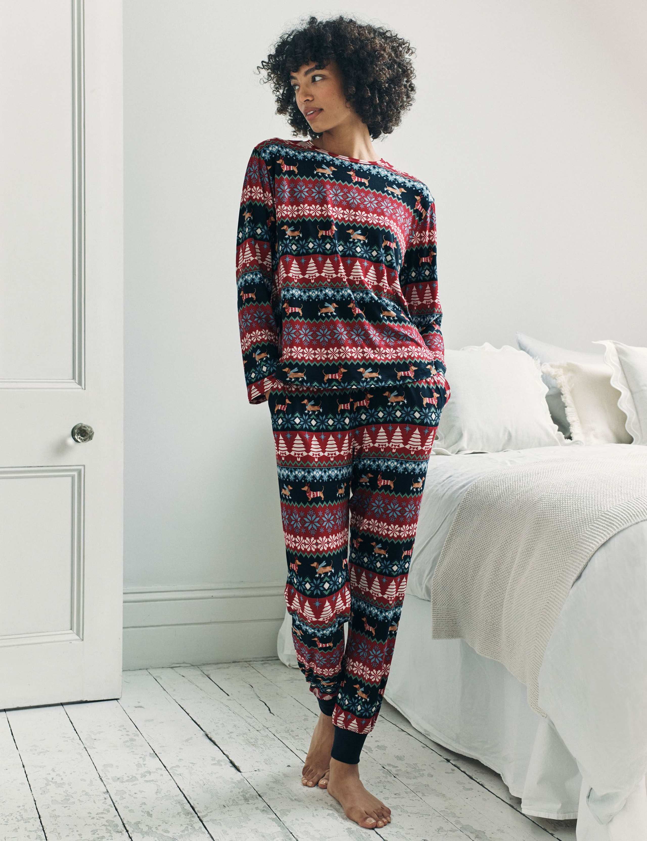 Sausage Dog Fair Isle Print Crew Neck Family Christmas Pyjamas 1 of 6