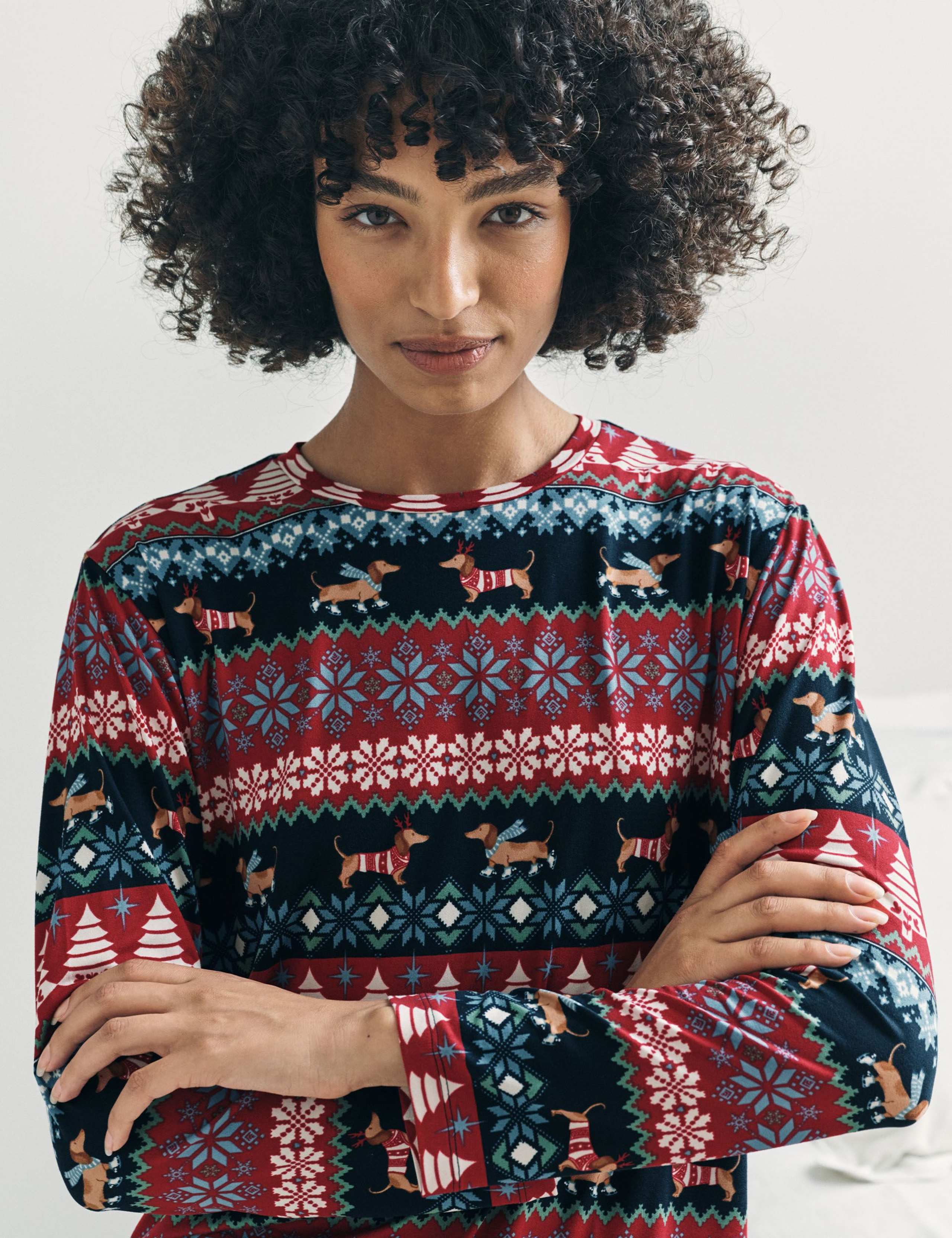 Sausage Dog Fair Isle Print Crew Neck Family Christmas Pyjamas 3 of 6