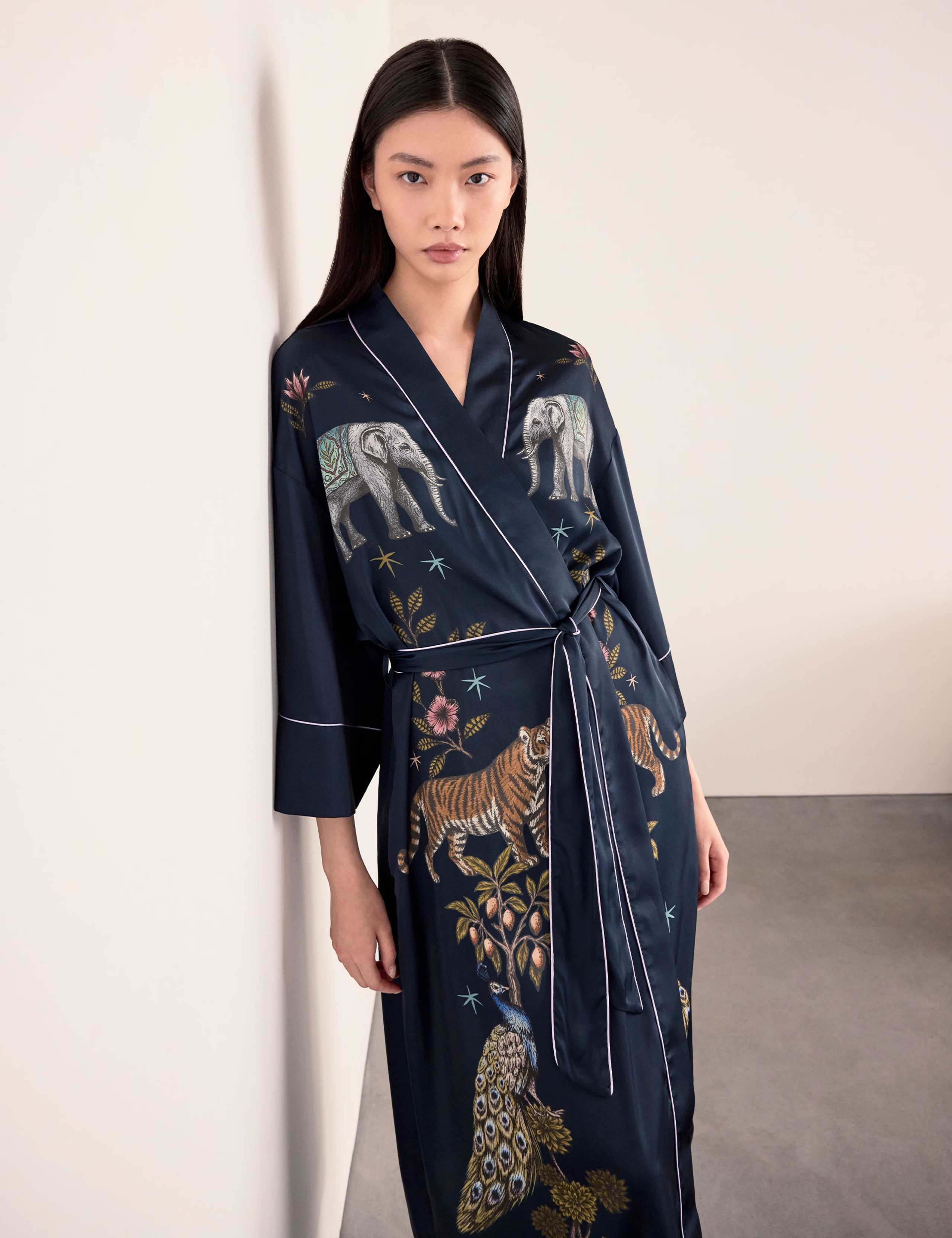 Satin Jungle Print Wide Sleeve Dressing Gown 2 of 6