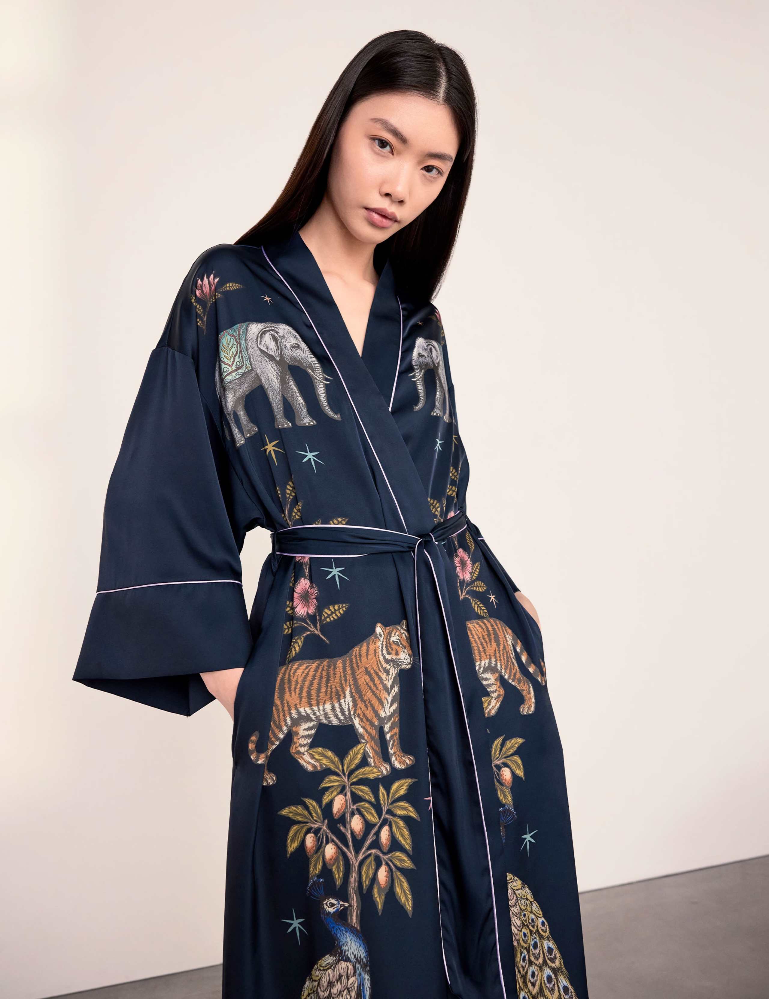 Satin Jungle Print Wide Sleeve Dressing Gown 6 of 6