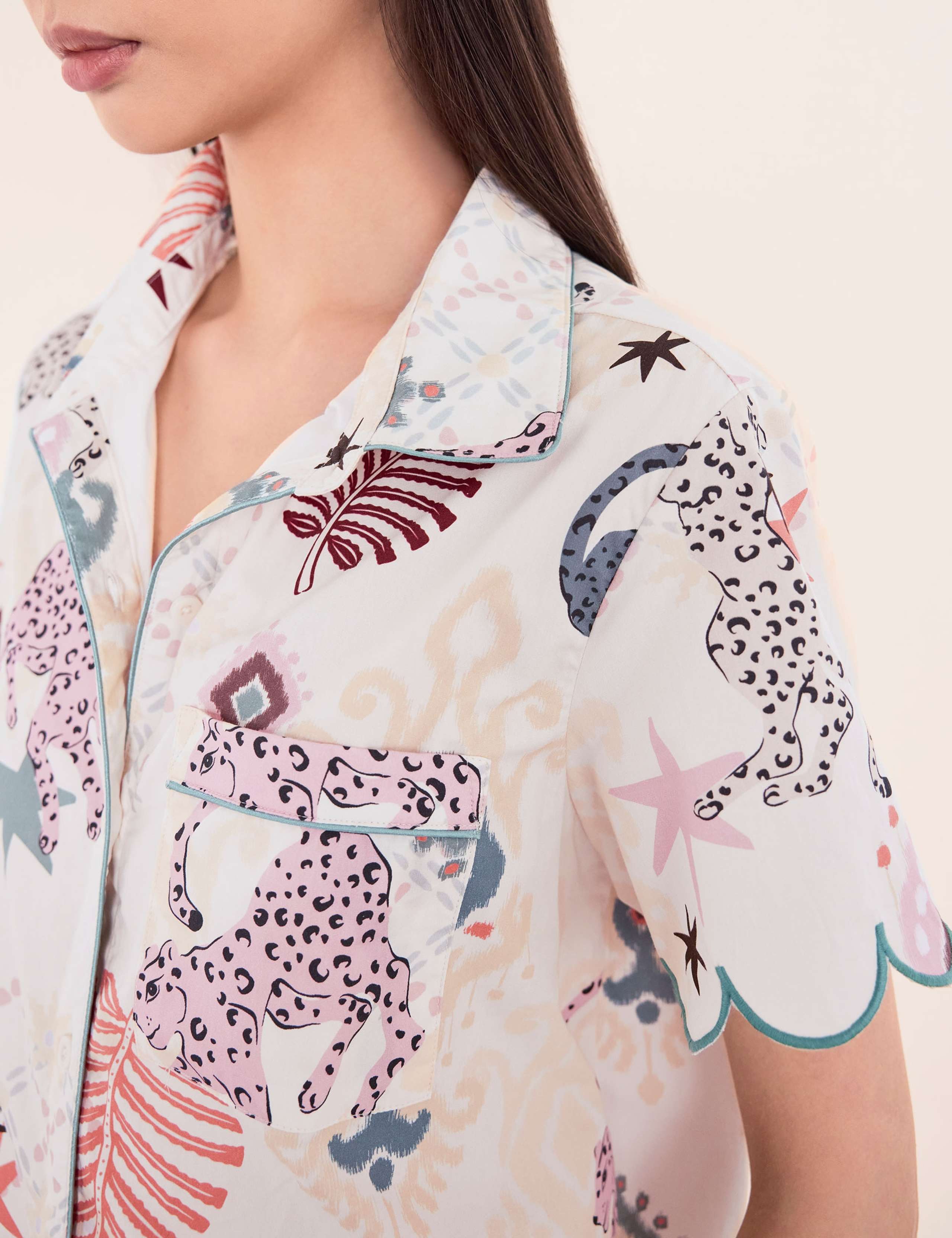 Pure Cotton Ikat Print Scallop Pyjama Set 5 of 6