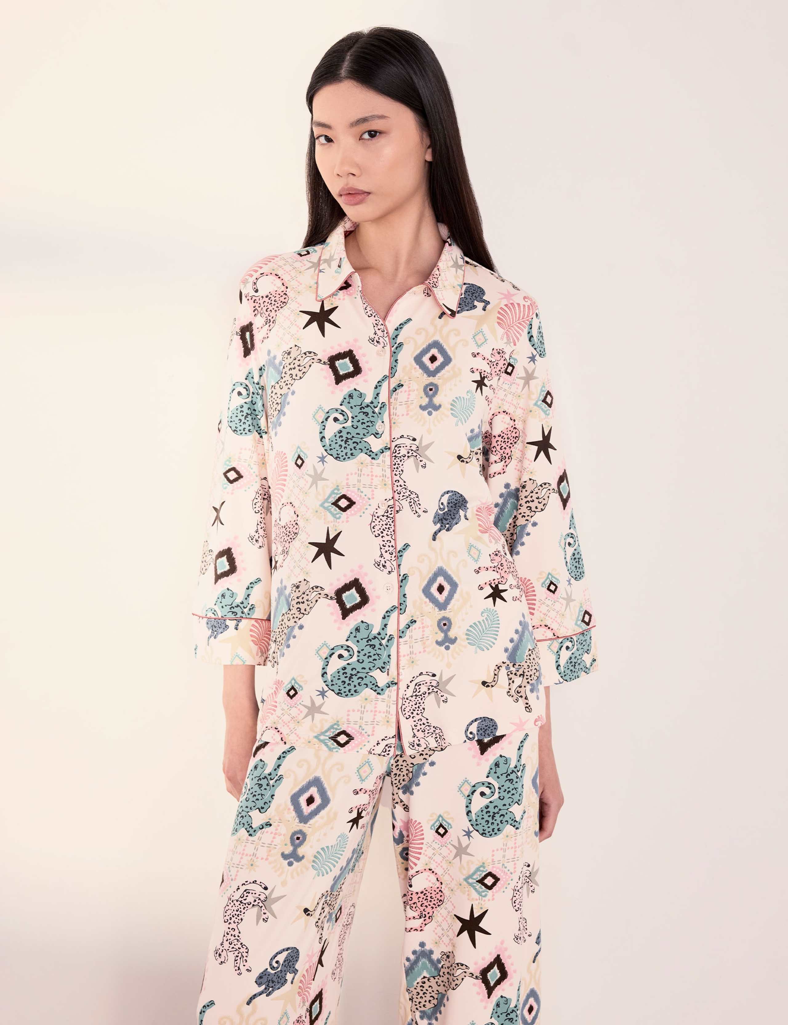 Jersey Ikat Print Wide Leg Pyjama Set 2 of 5