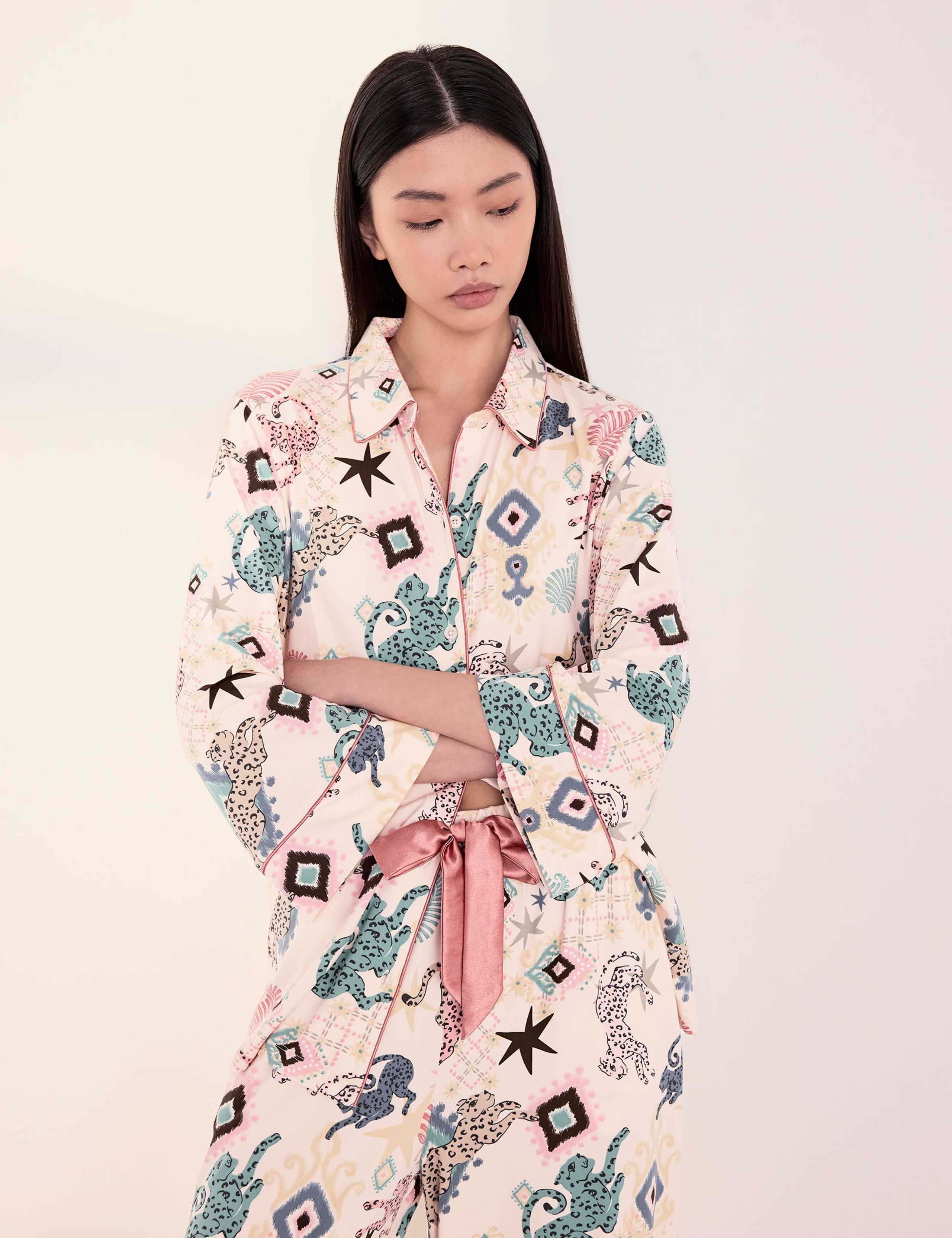 Jersey Ikat Print Wide Leg Pyjama Set 5 of 5