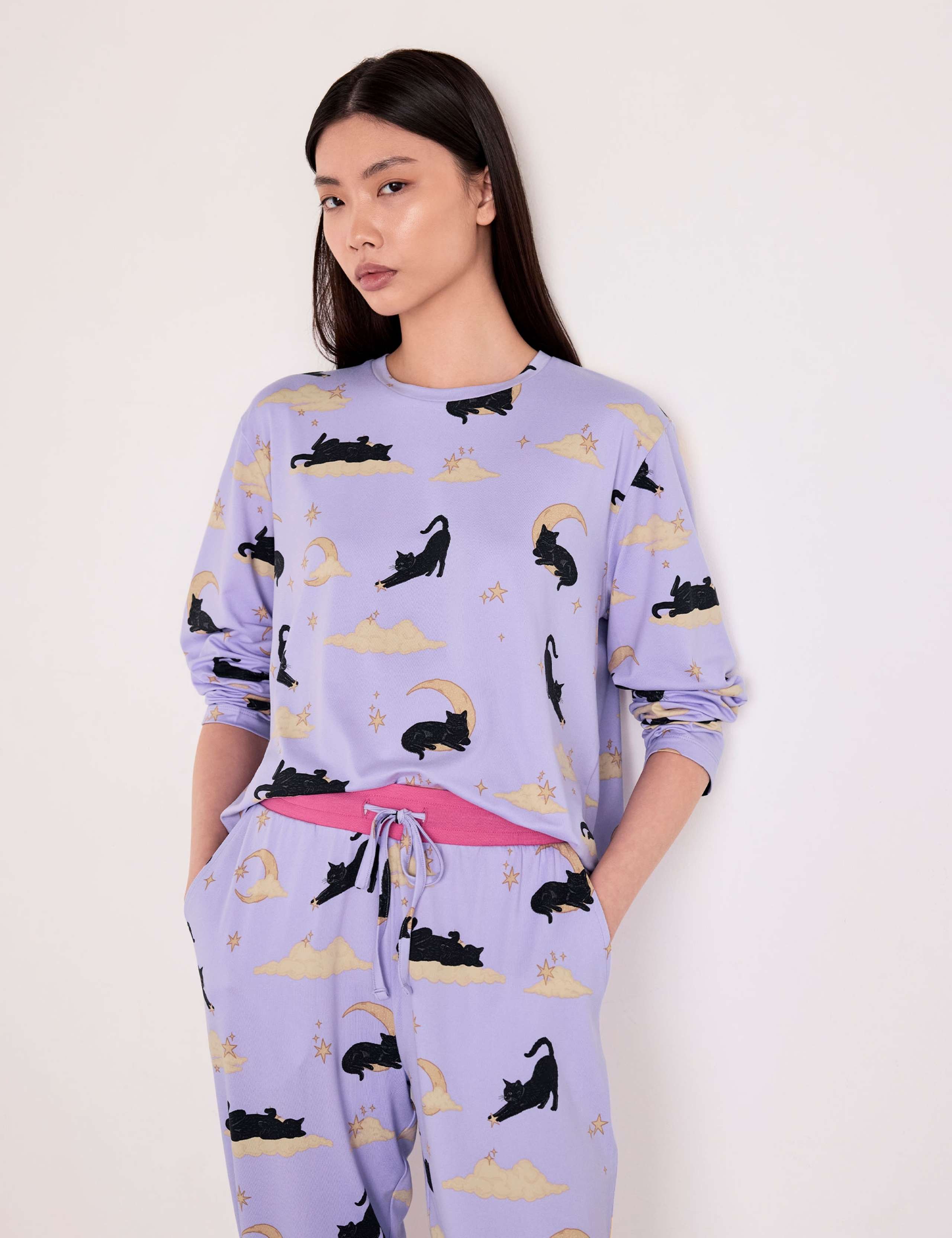 Jersey Cats Clouds Print Cuffed Halloween Pyjama Set 2 of 6
