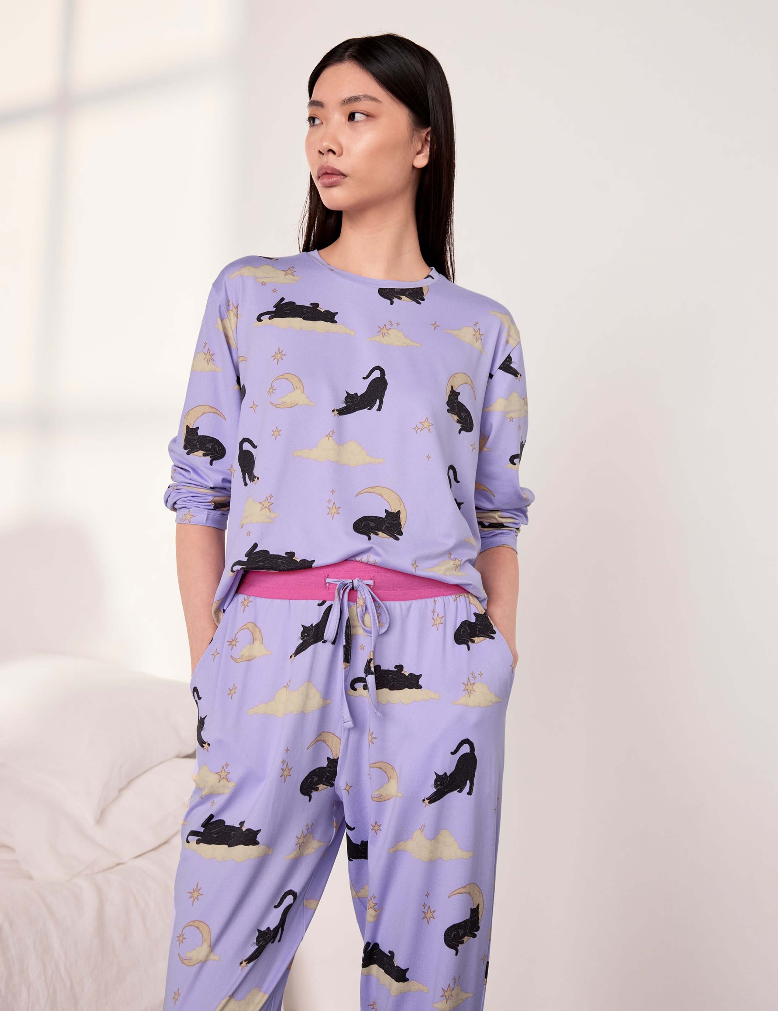 Jersey Cats Clouds Print Cuffed Pyjama Set 3 of 6