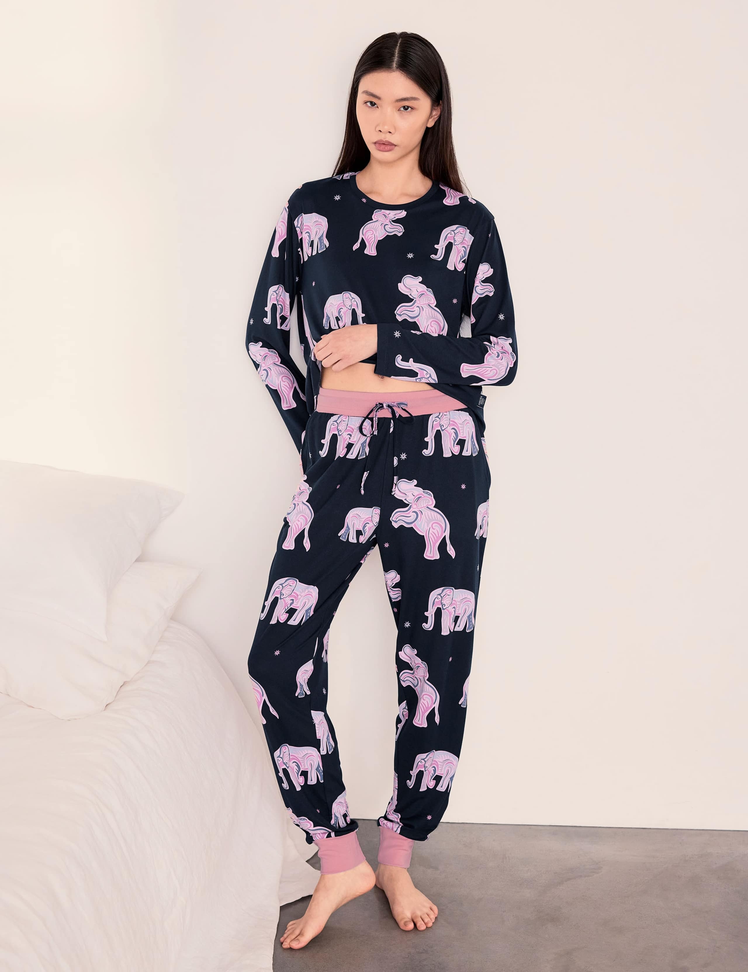 Jersey Elephant Print Cuffed Hem Pyjama Set 2 of 5