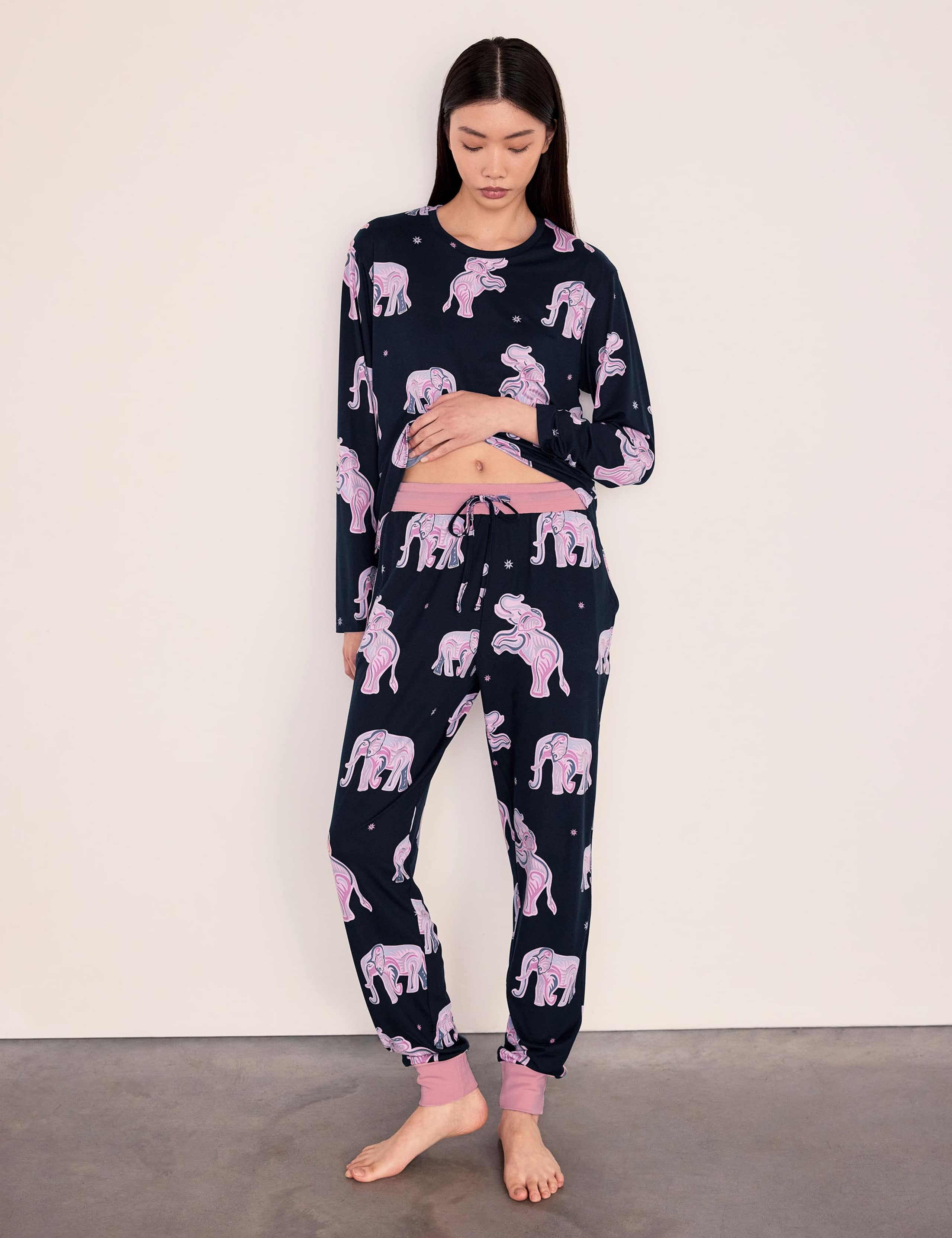 Jersey Elephant Print Cuffed Hem Pyjama Set 3 of 5