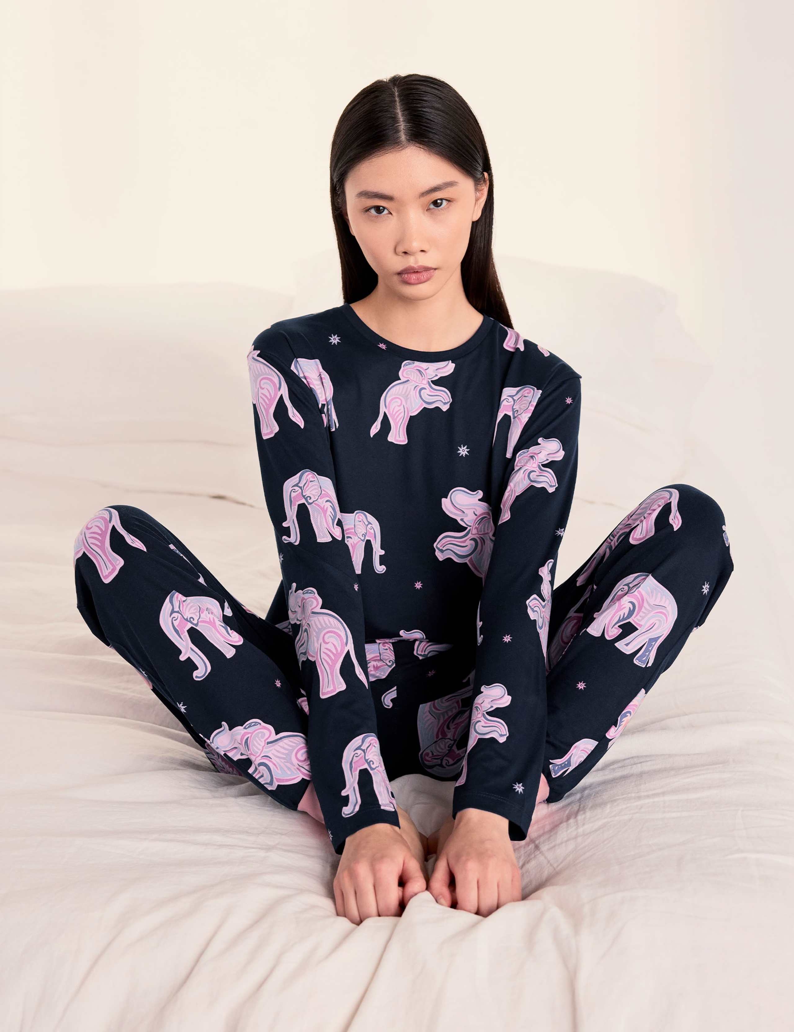 Jersey Elephant Print Cuffed Hem Pyjama Set 4 of 5