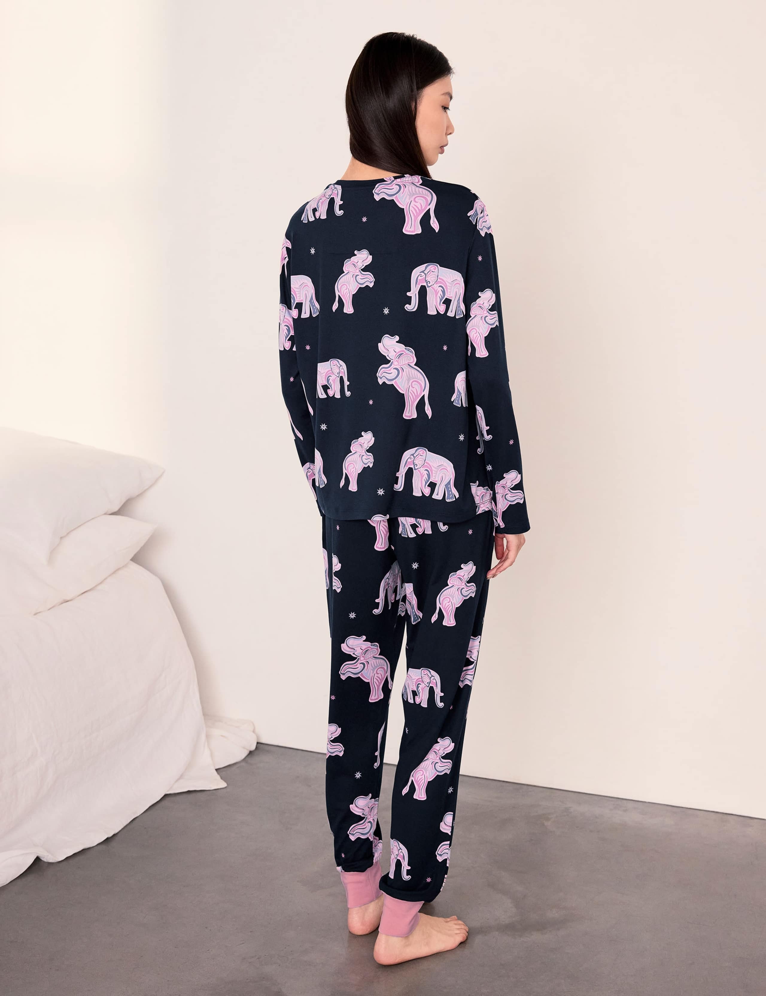 Jersey Elephant Print Cuffed Hem Pyjama Set 5 of 5
