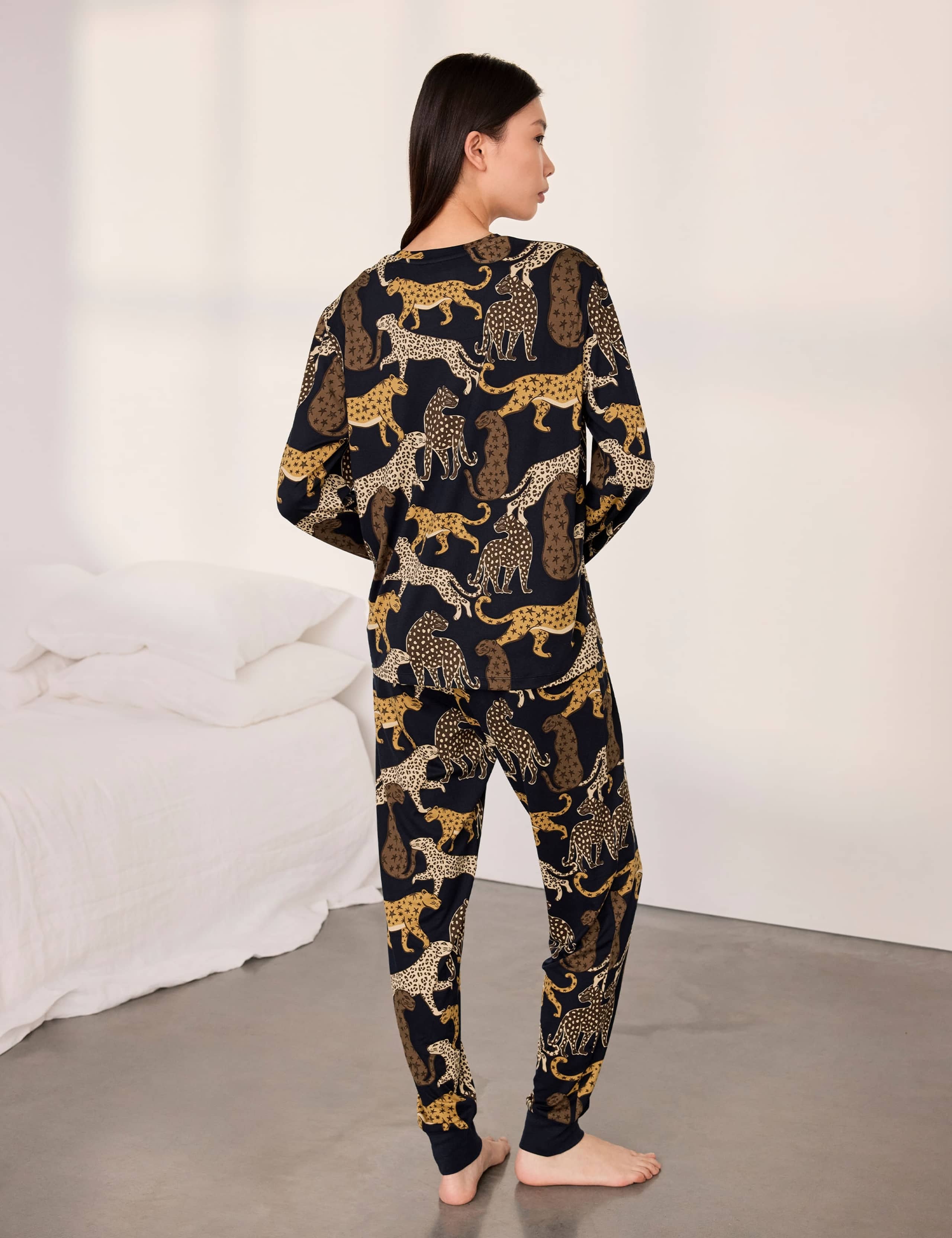 Jersey Leopard Print Cuffed Pyjama Set 3 of 6