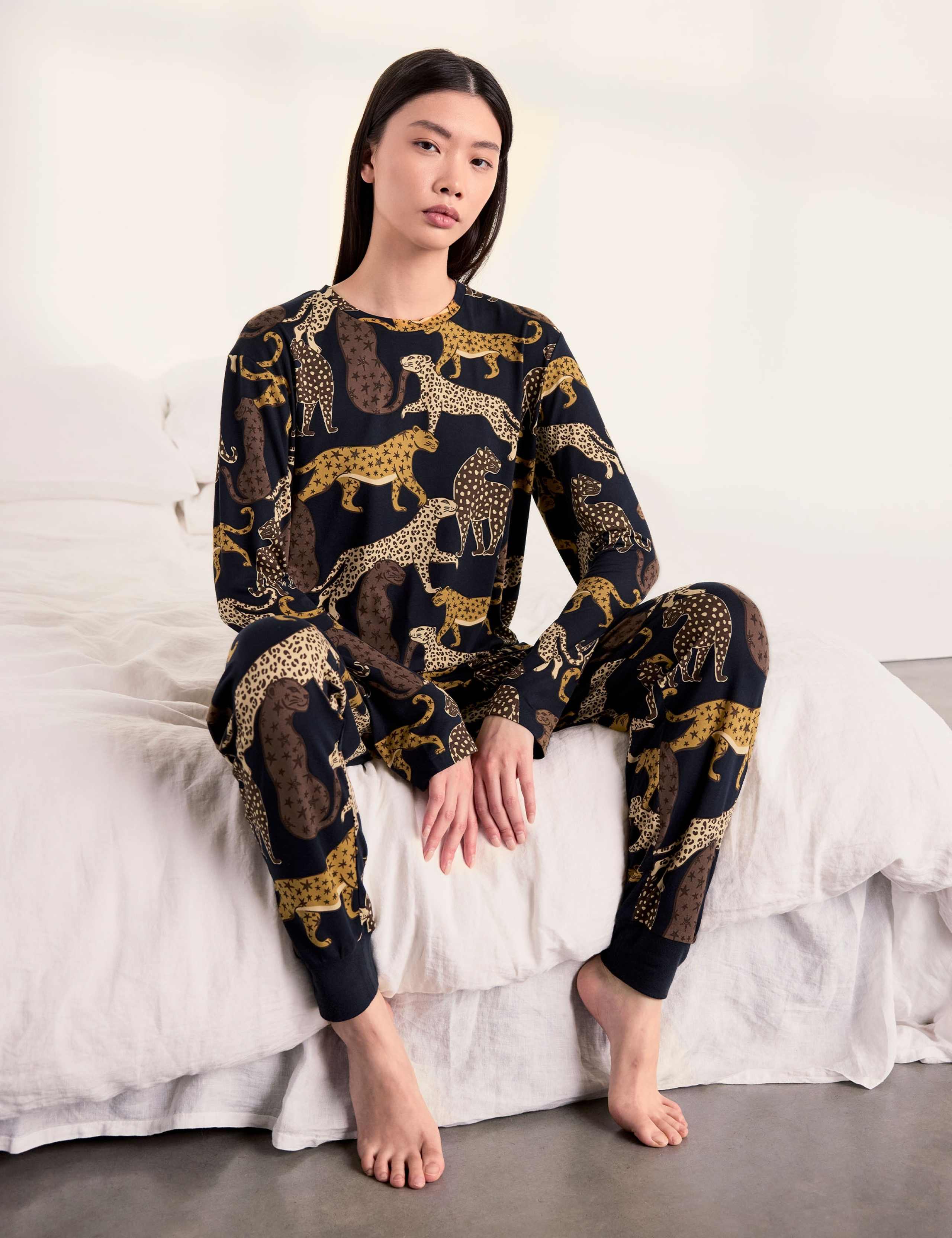 Jersey Leopard Print Cuffed Pyjama Set 5 of 6