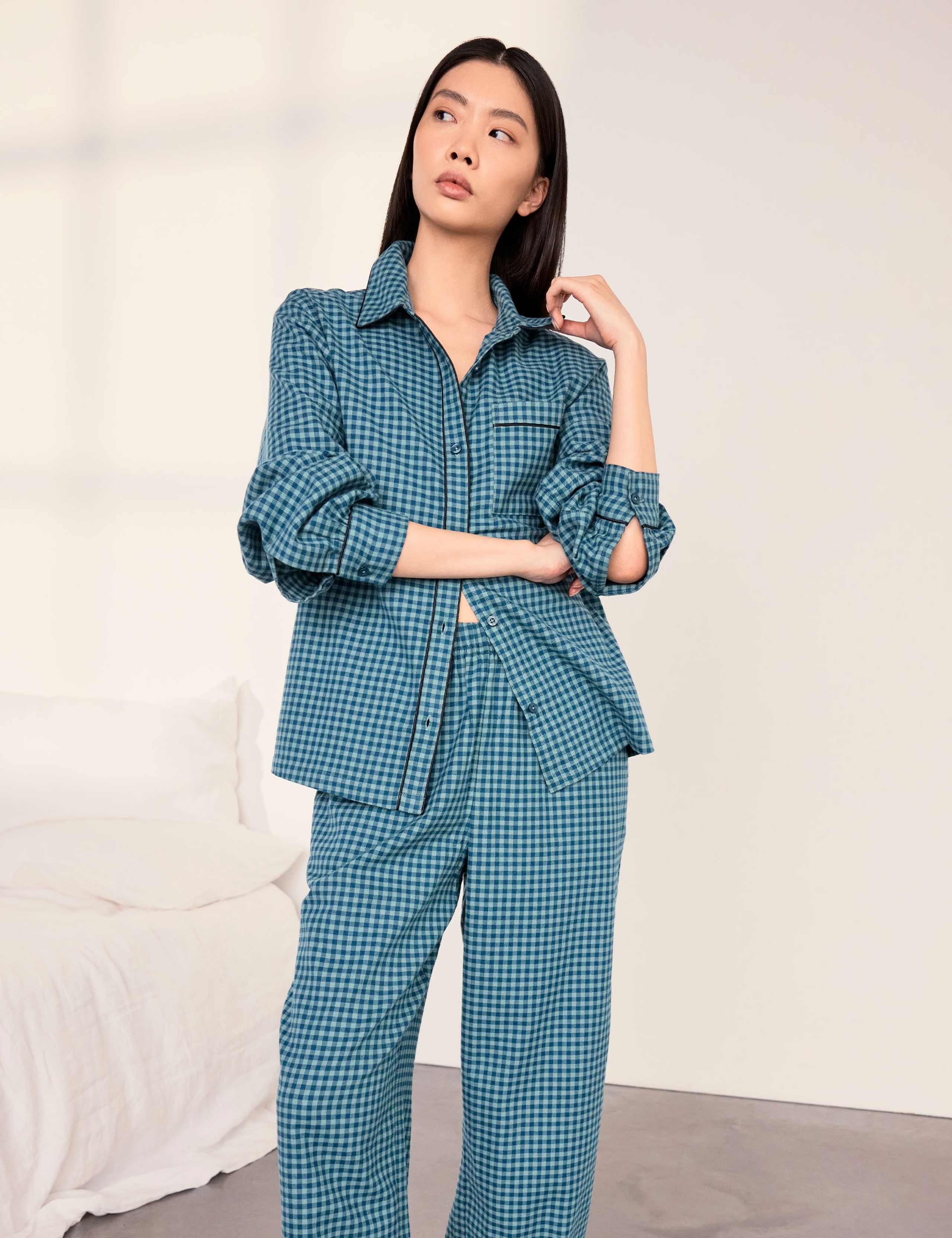 Pure Cotton Flannel Gingham Pyjama Set 6 of 6