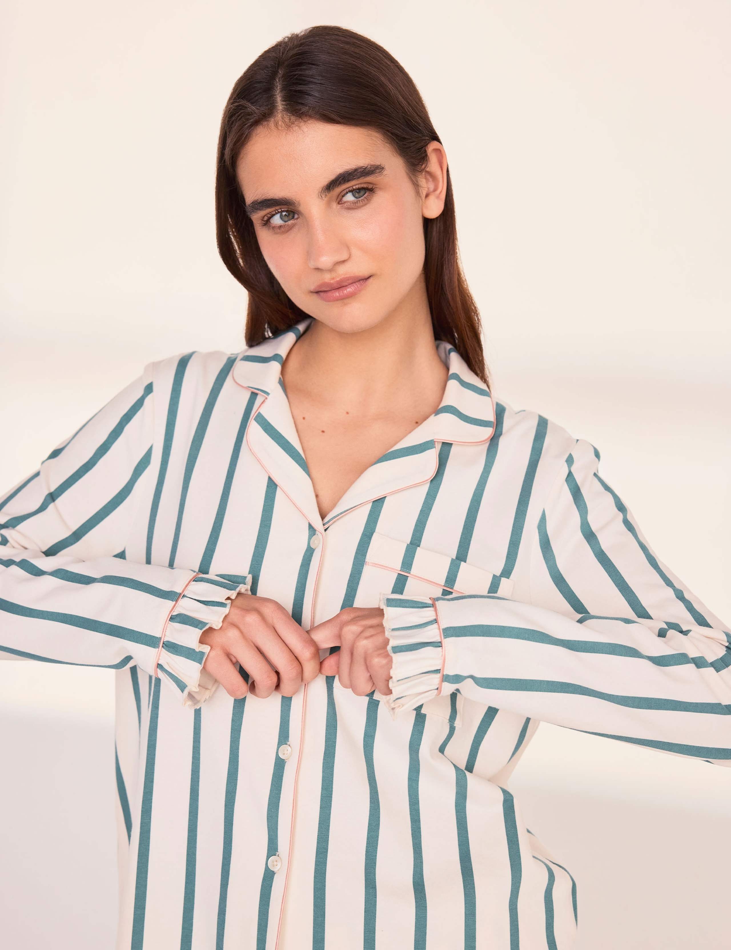 Cotton Rich Striped Ruffle Edge Pyjama Set 2 of 6