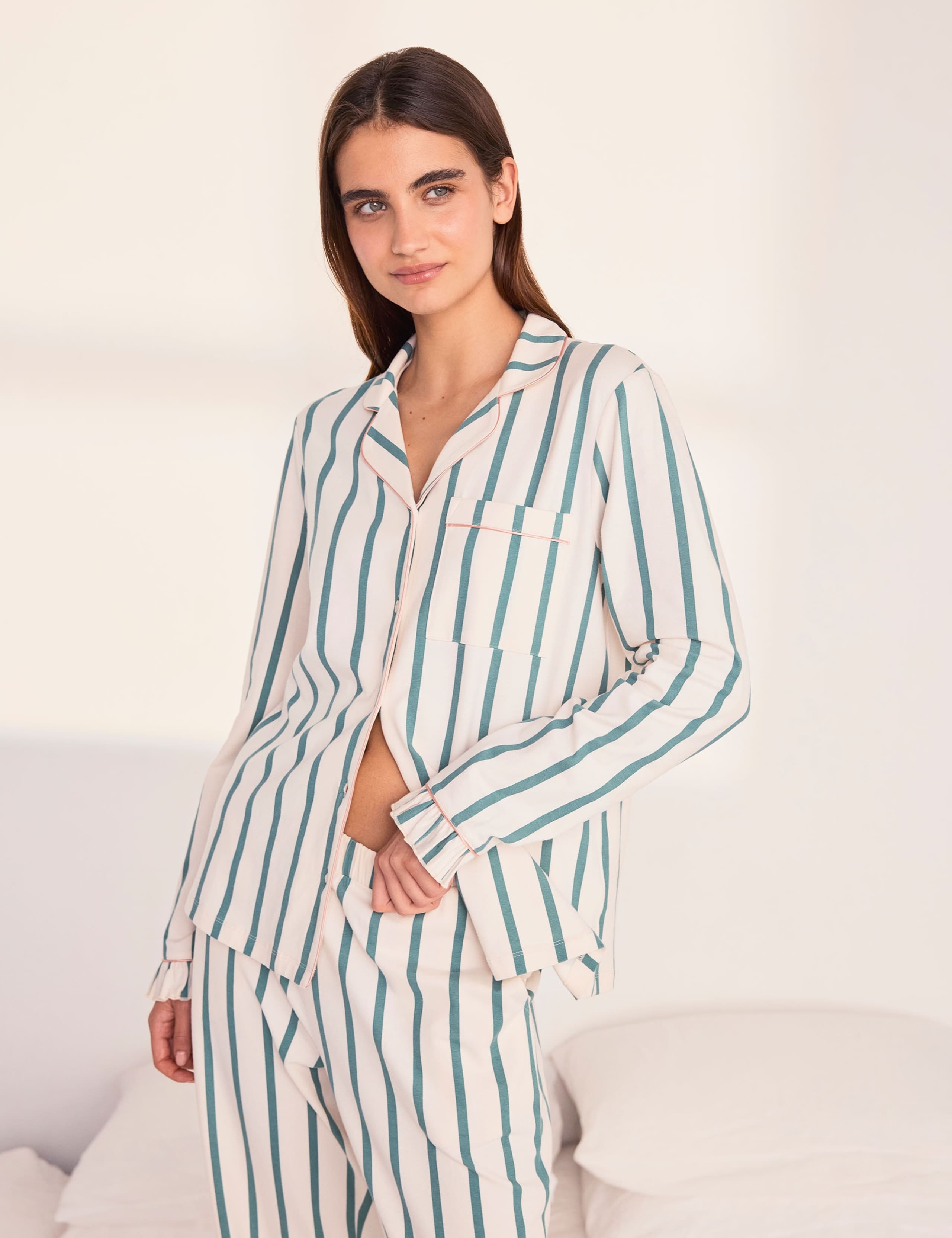 Cotton Rich Striped Ruffle Edge Pyjama Set 3 of 6
