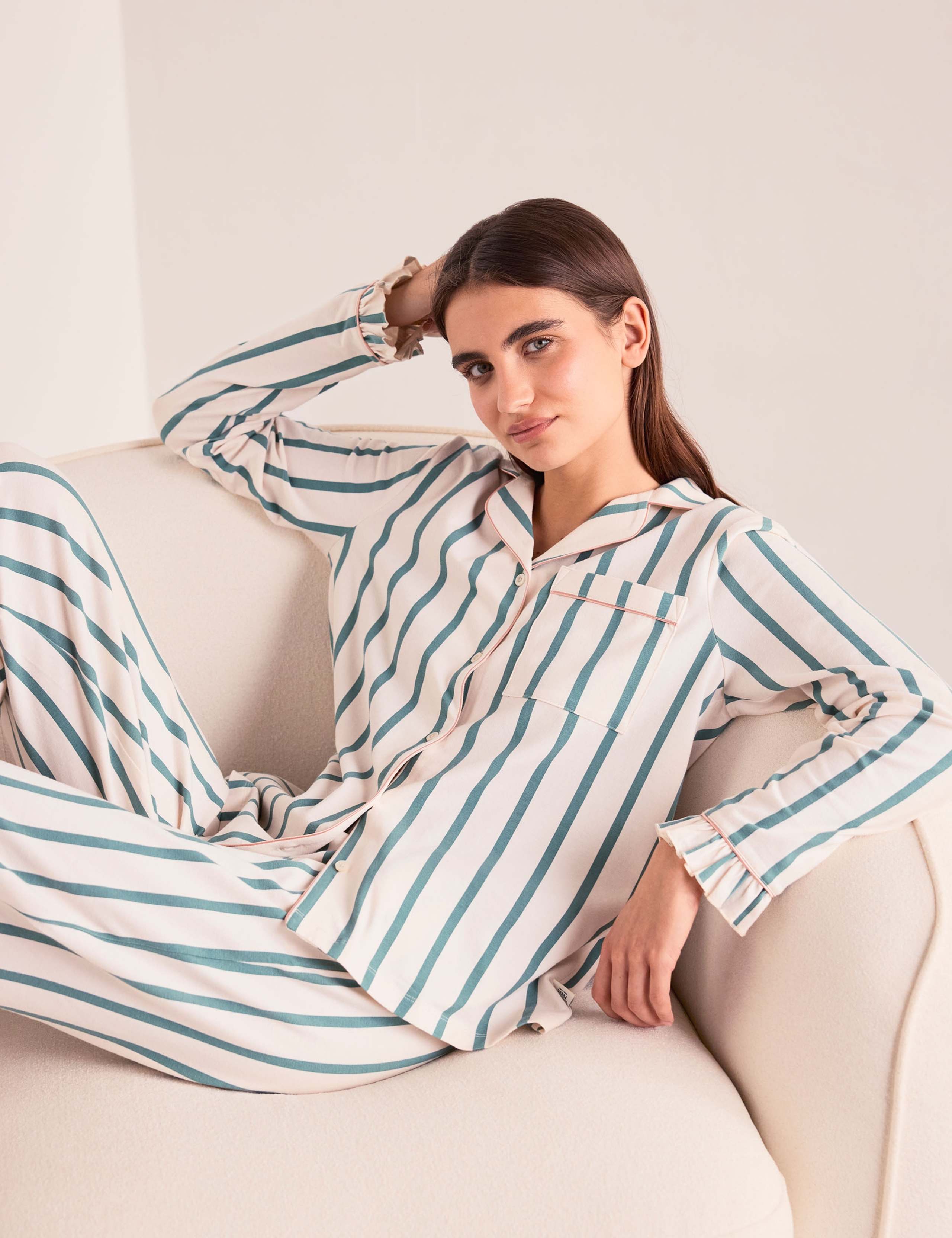 Cotton Rich Striped Ruffle Edge Pyjama Set 4 of 6