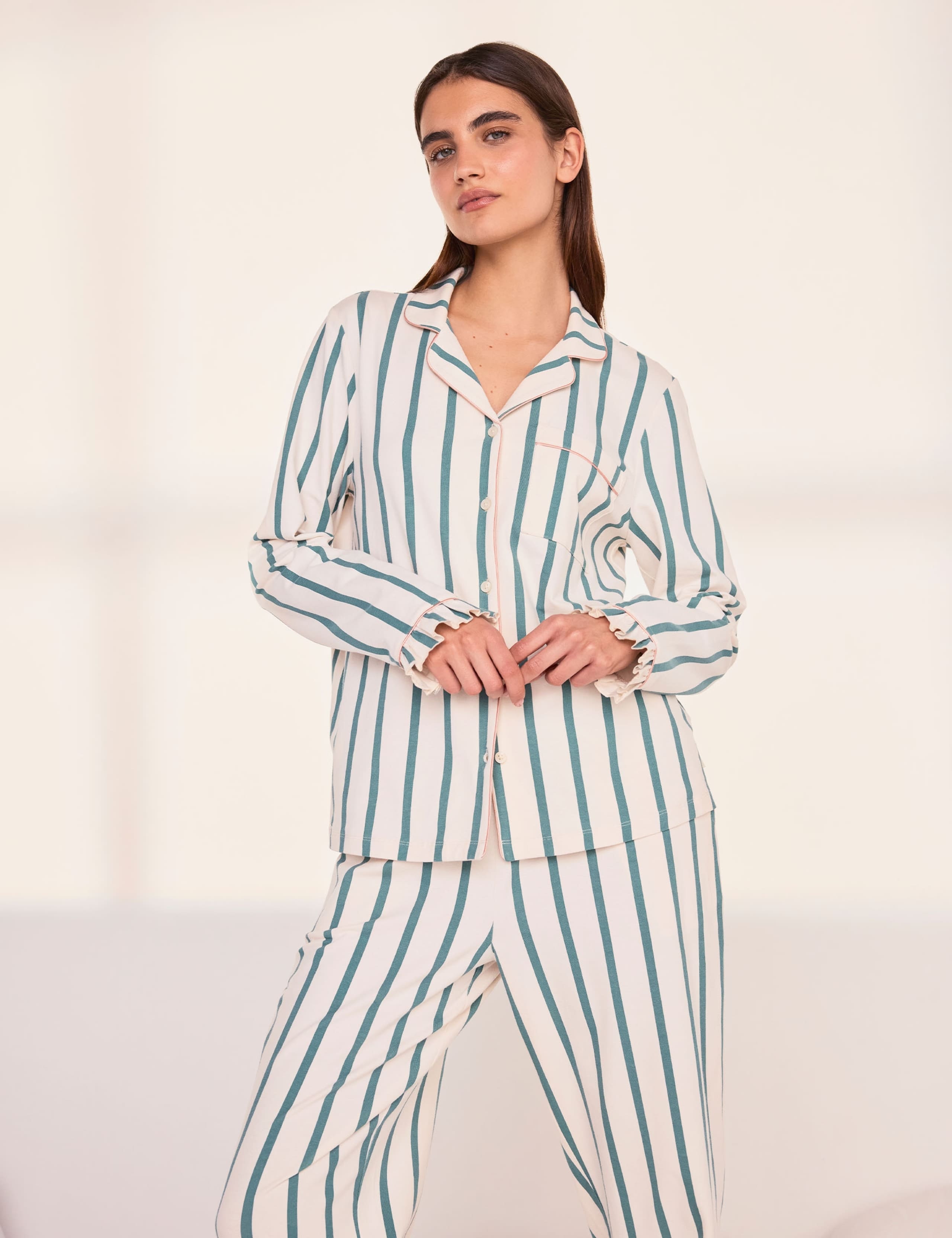 Cotton Rich Striped Ruffle Edge Pyjama Set 5 of 6