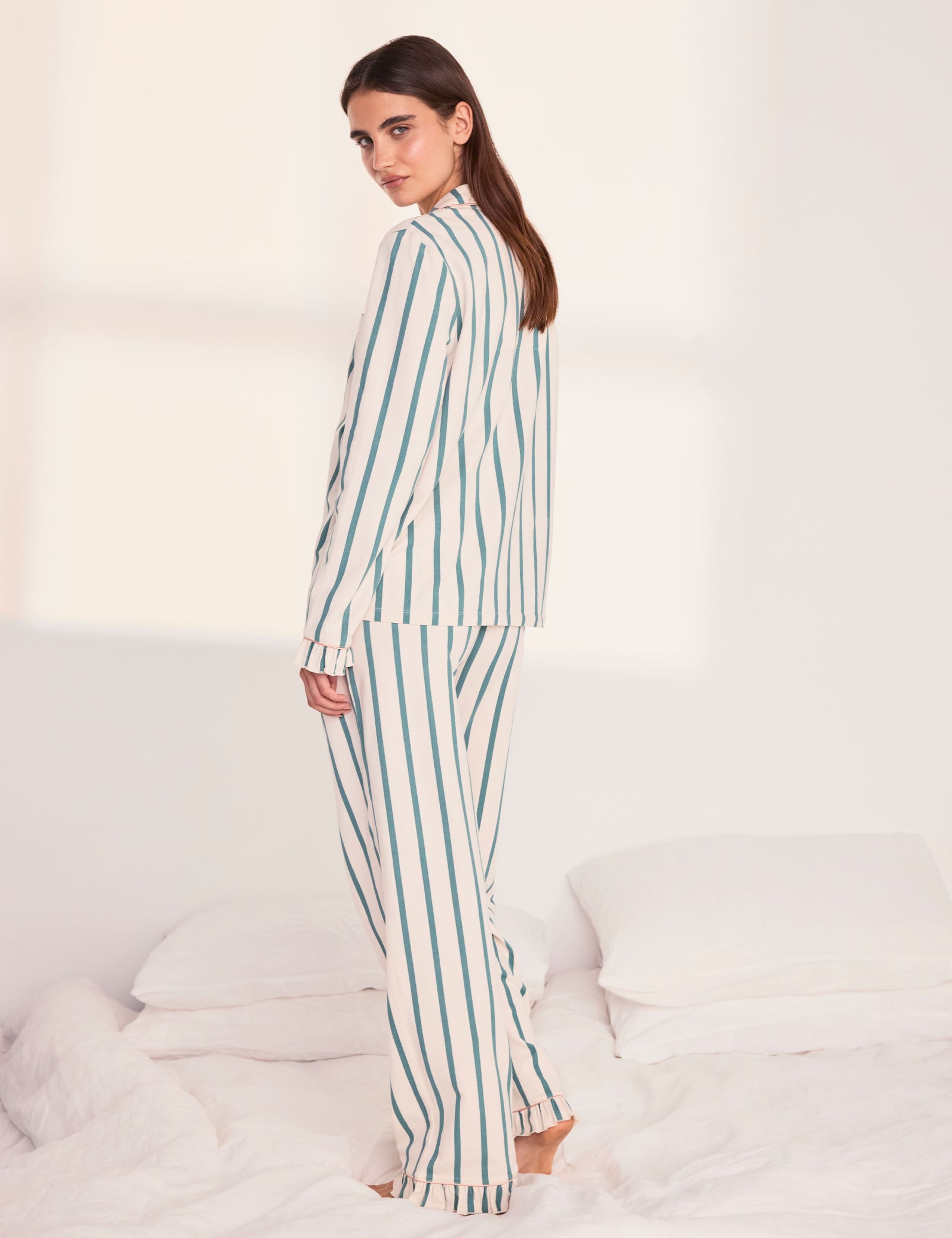 Cotton Rich Striped Ruffle Edge Pyjama Set 6 of 6