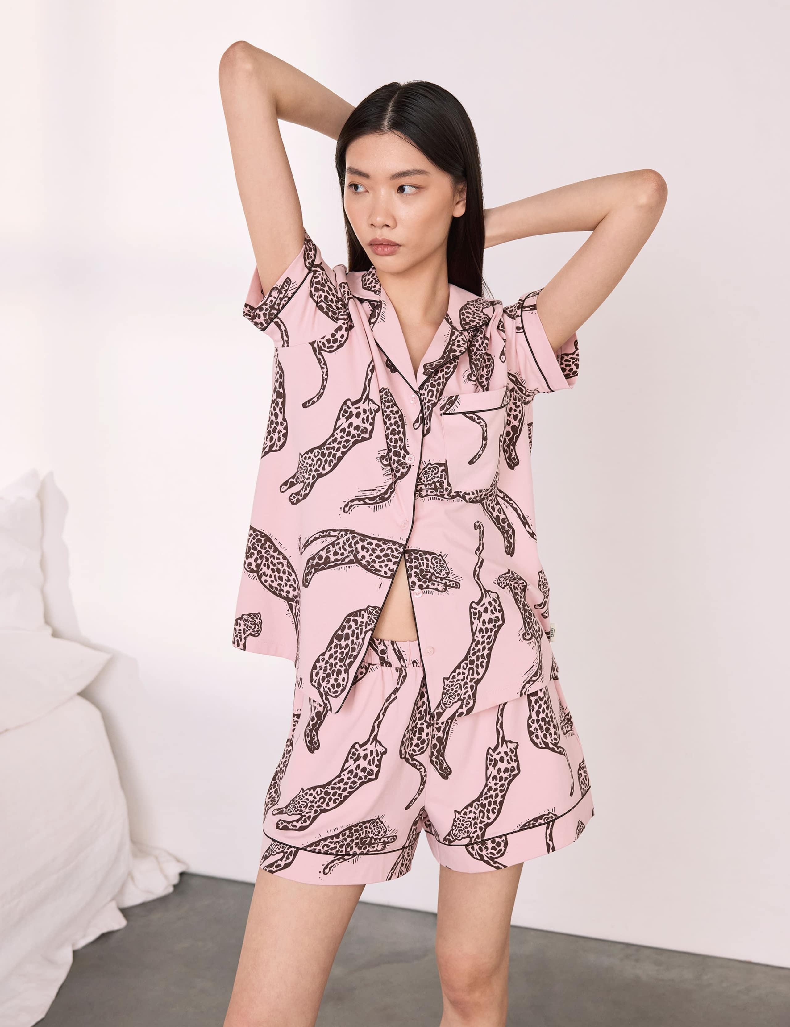 Cotton Rich Leopard Print Revere Shortie Set 1 of 6