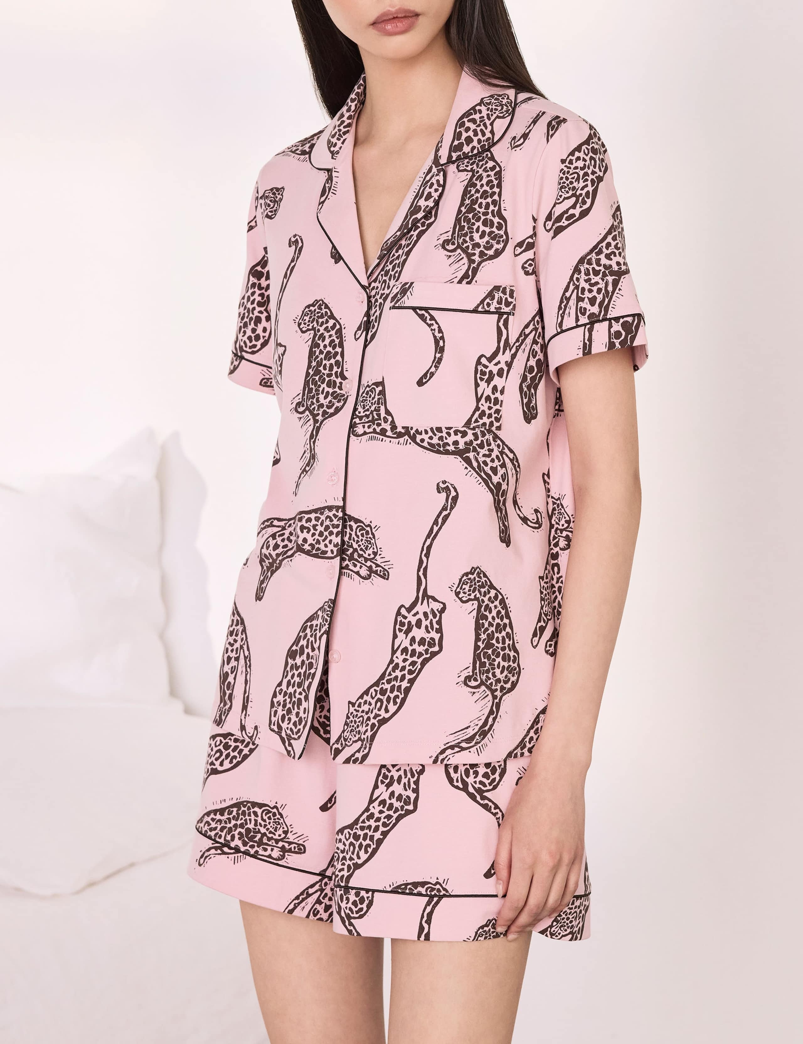 Cotton Rich Leopard Print Revere Shortie Set 2 of 6