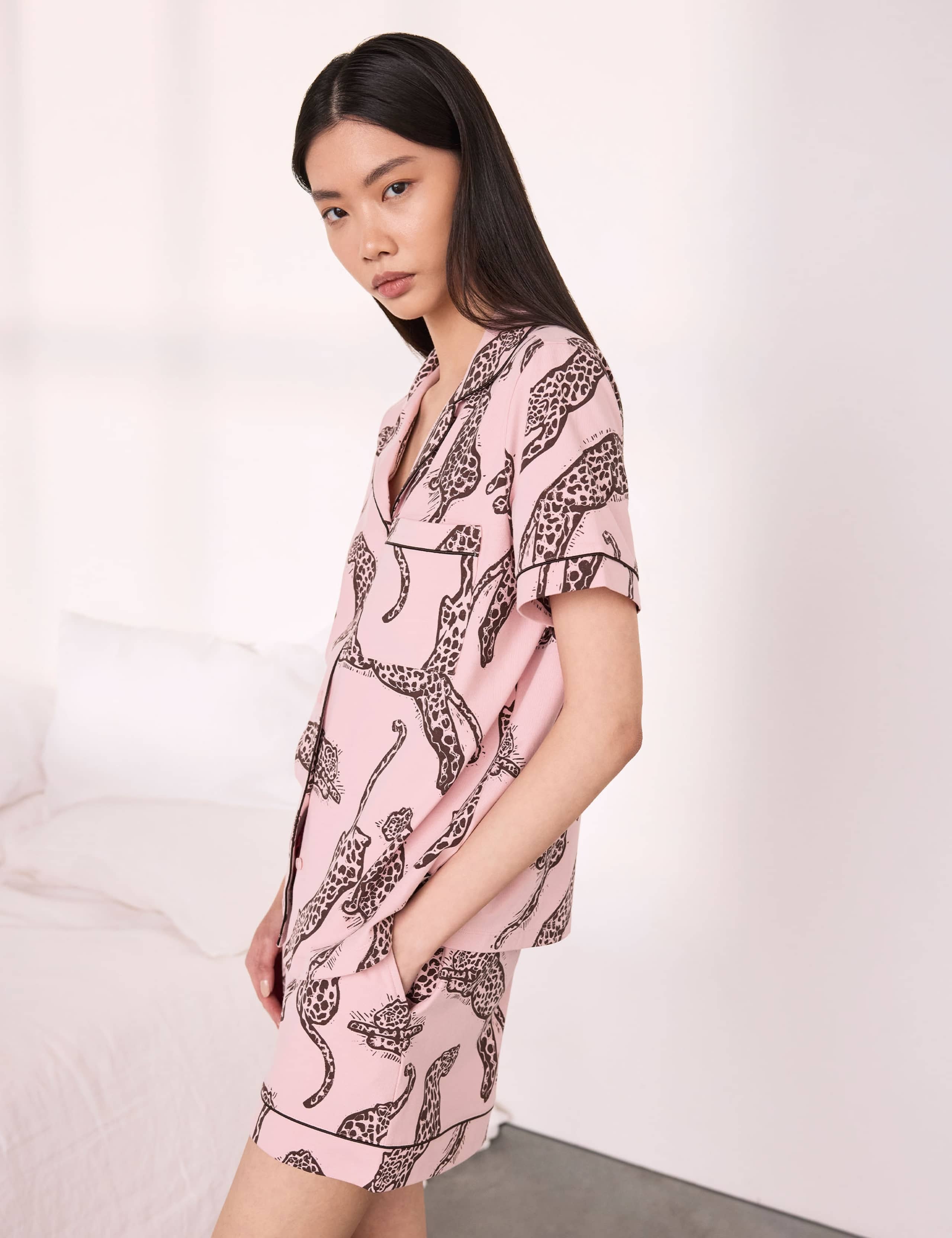 Cotton Rich Leopard Print Revere Shortie Set 5 of 6