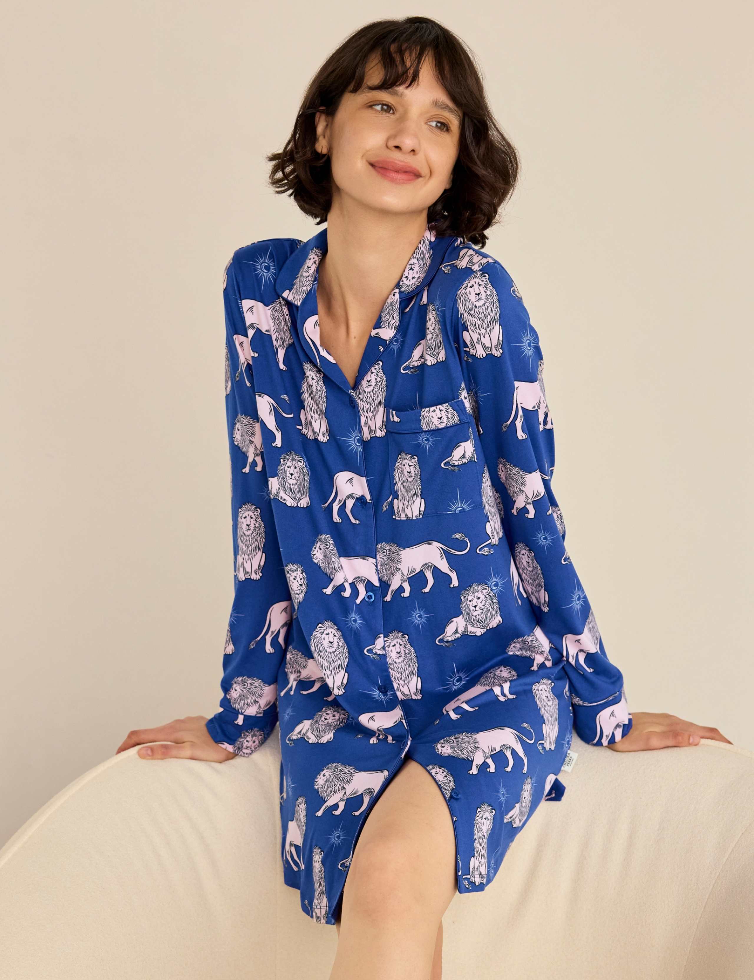 Button Front Long Sleeve Night Shirt 3 of 9