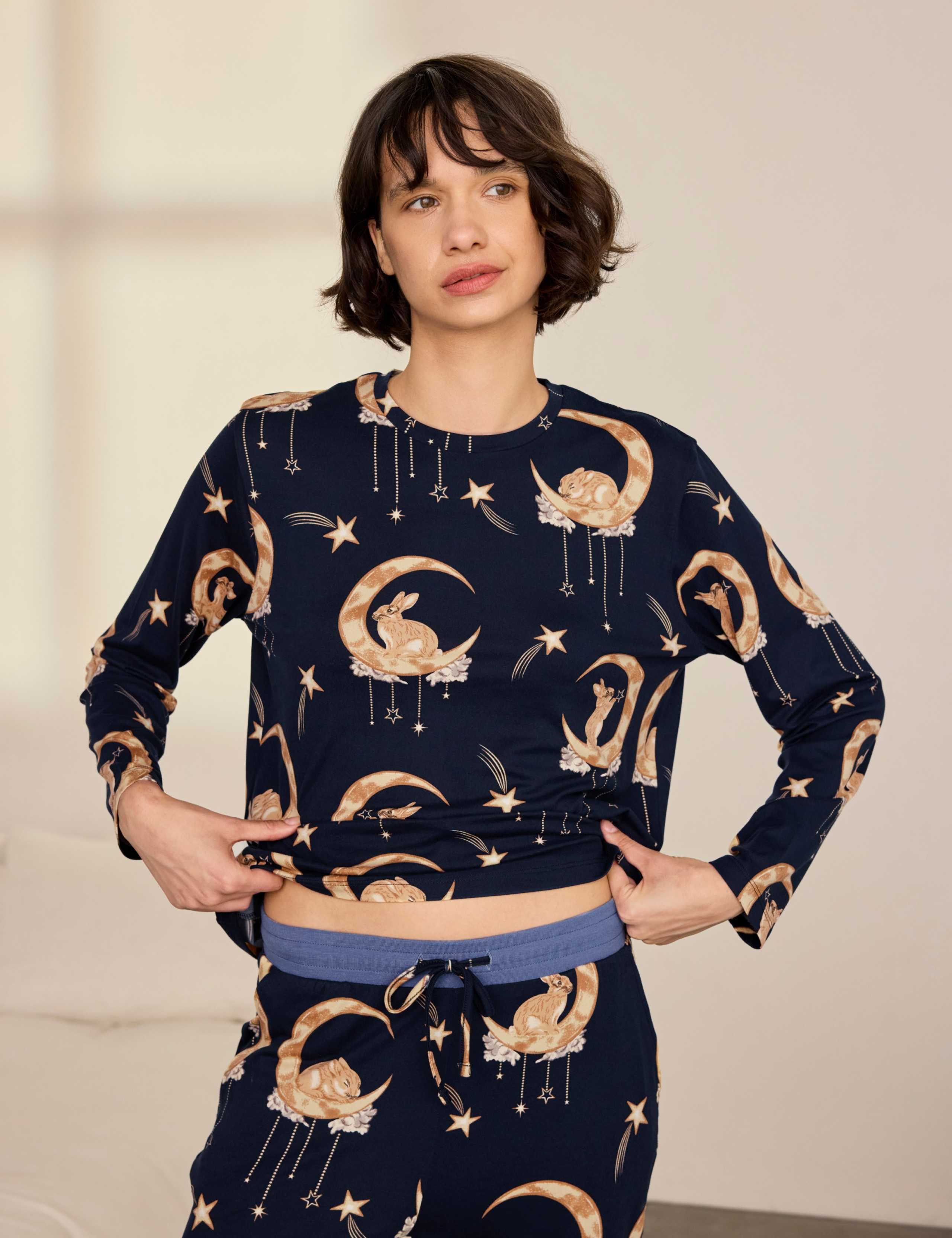 Bunny On Moon Print Long Pyjama Set 3 of 8