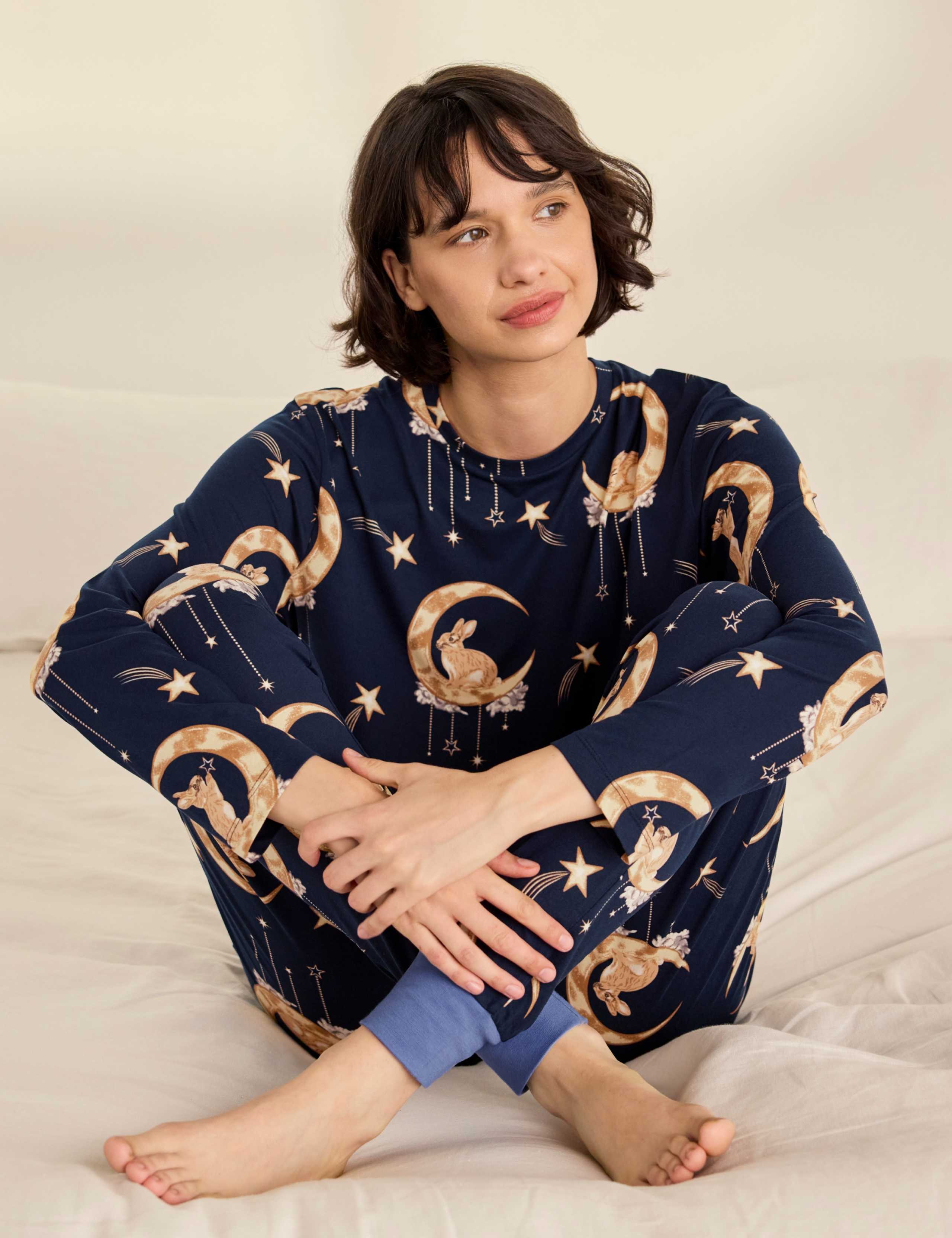 Bunny On Moon Print Long Pyjama Set 4 of 8