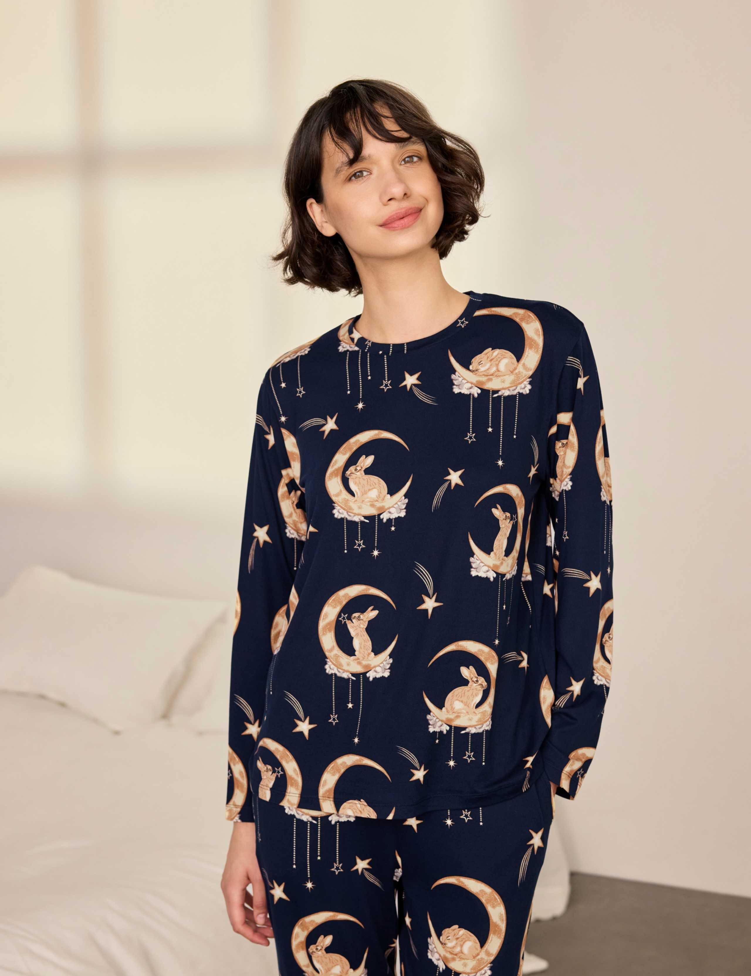 Bunny On Moon Print Long Pyjama Set 6 of 8