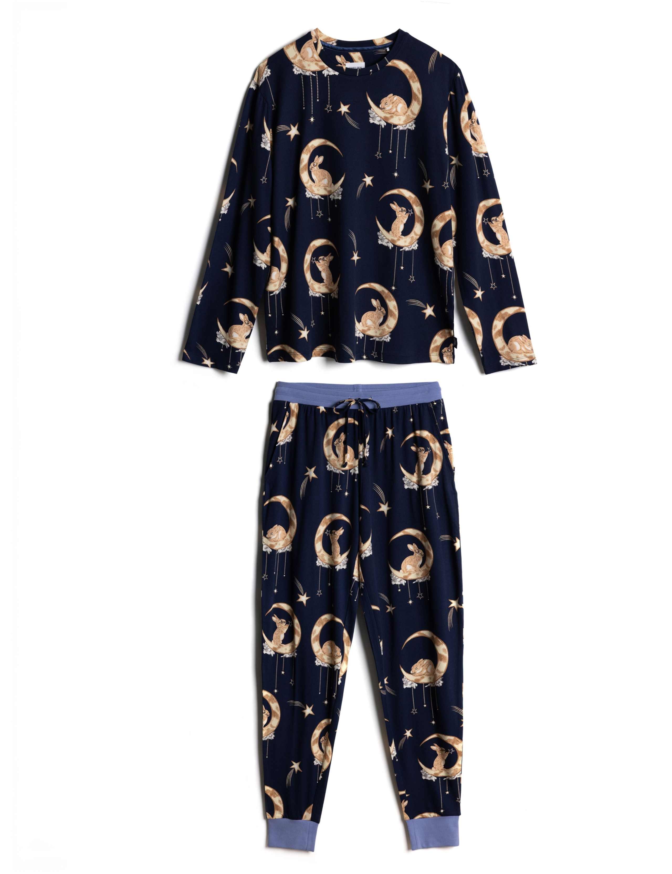 Bunny On Moon Print Long Pyjama Set 2 of 8
