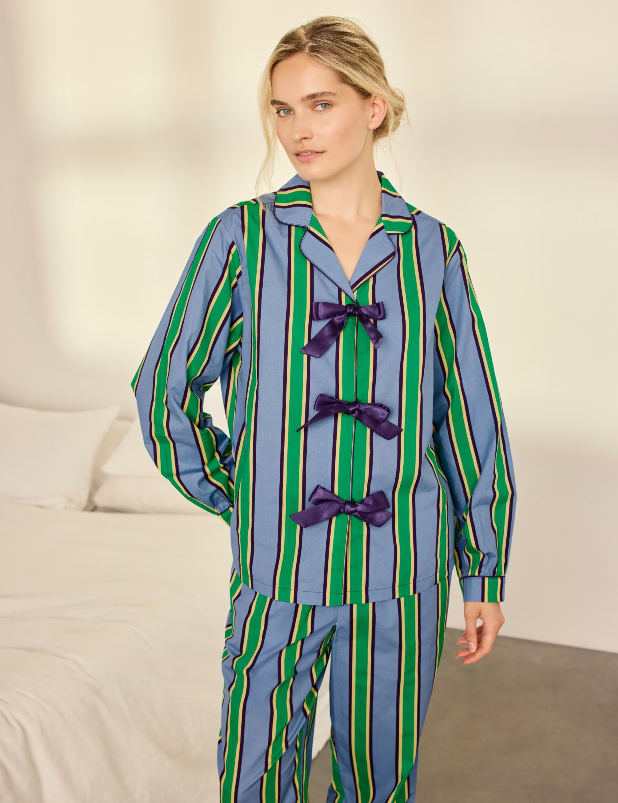 Pure Cotton Striped Long Pyjama Set 5 of 8