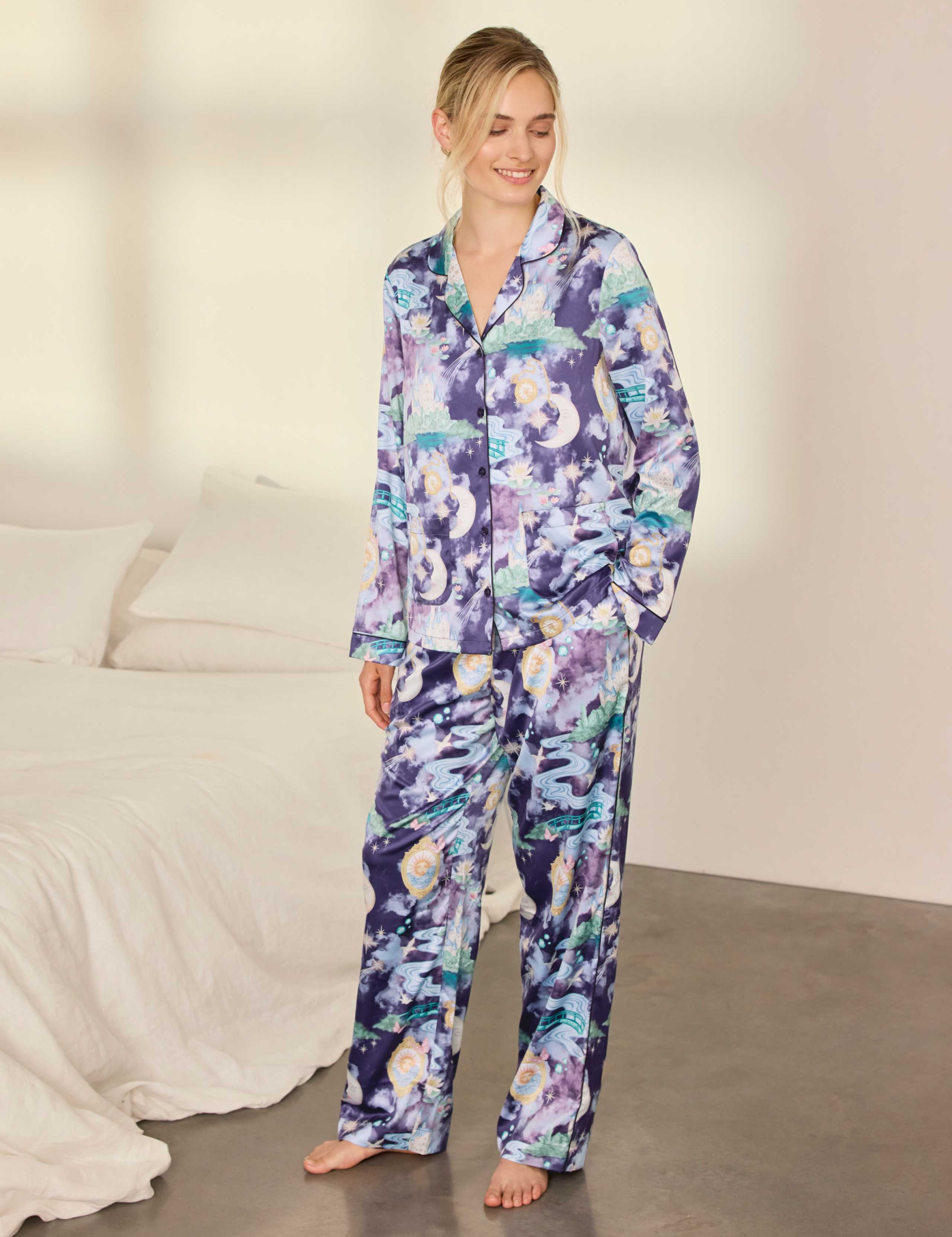 Satin Long Sleeve Two Piece Pyjama Set 1 of 8