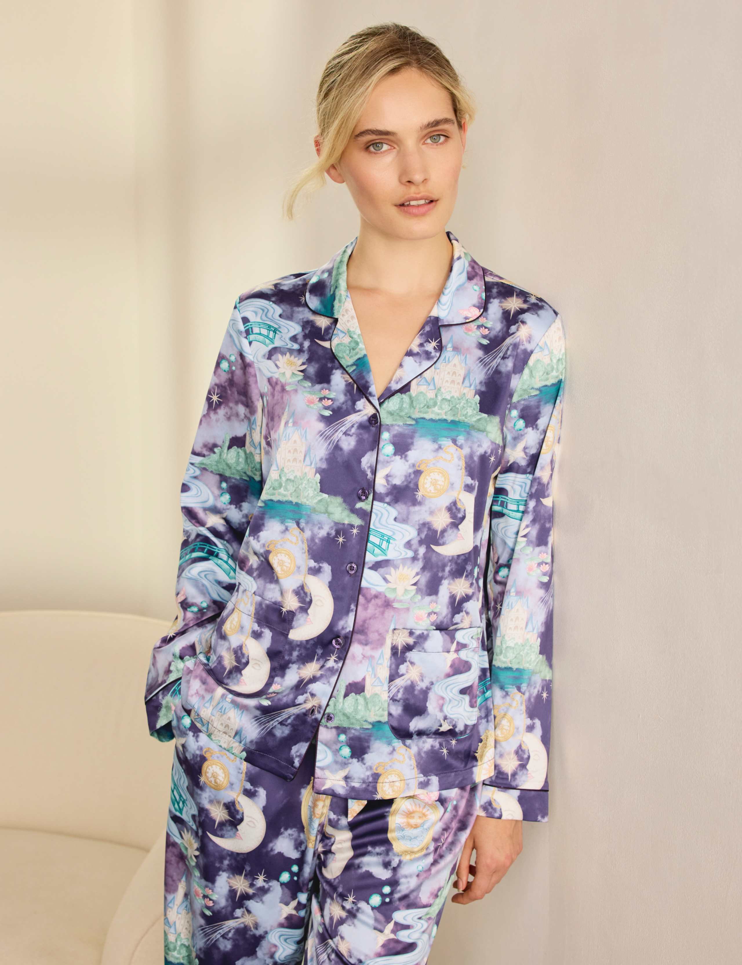 Satin Long Sleeve Two Piece Pyjama Set 3 of 8