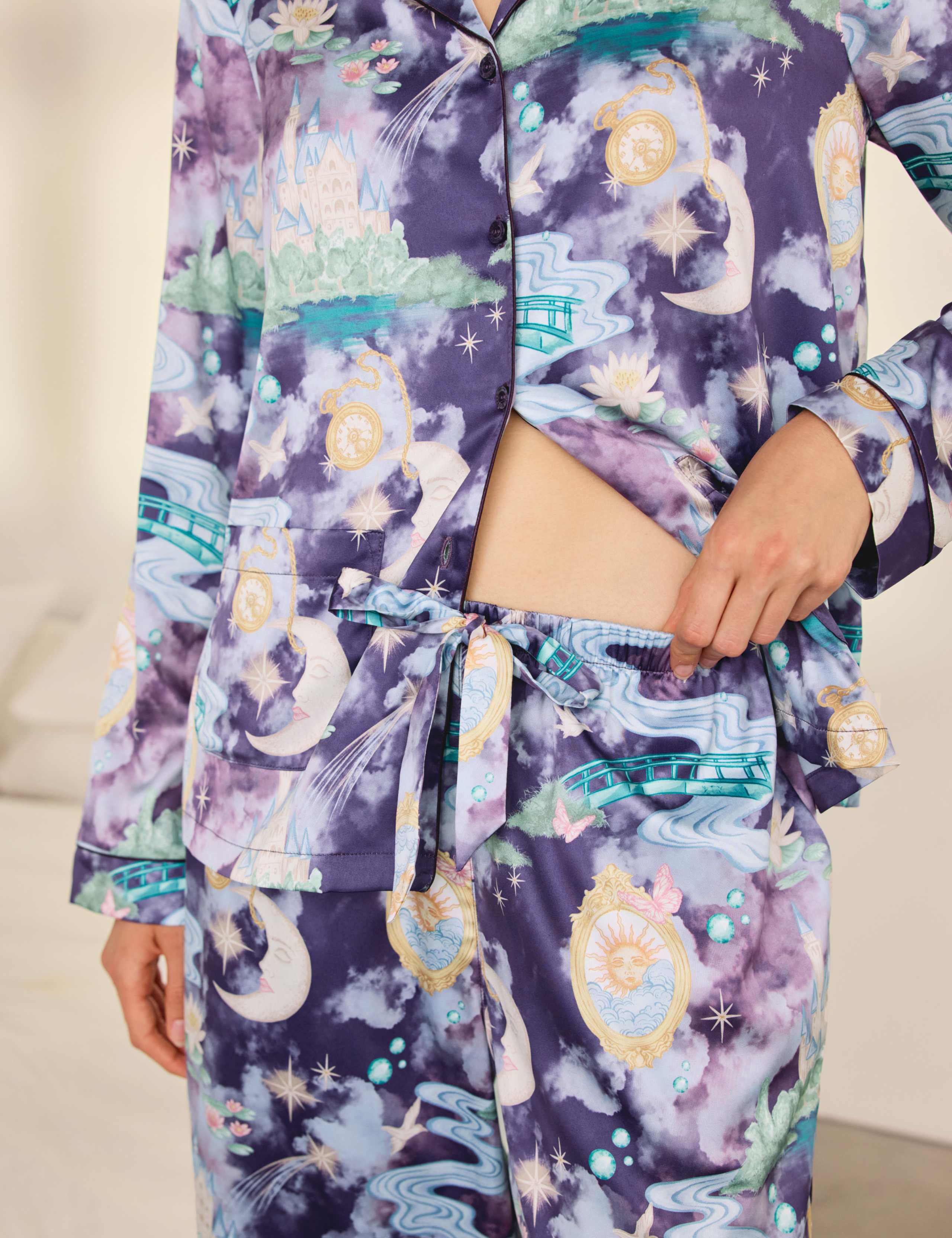 Satin Long Sleeve Two Piece Pyjama Set 4 of 8