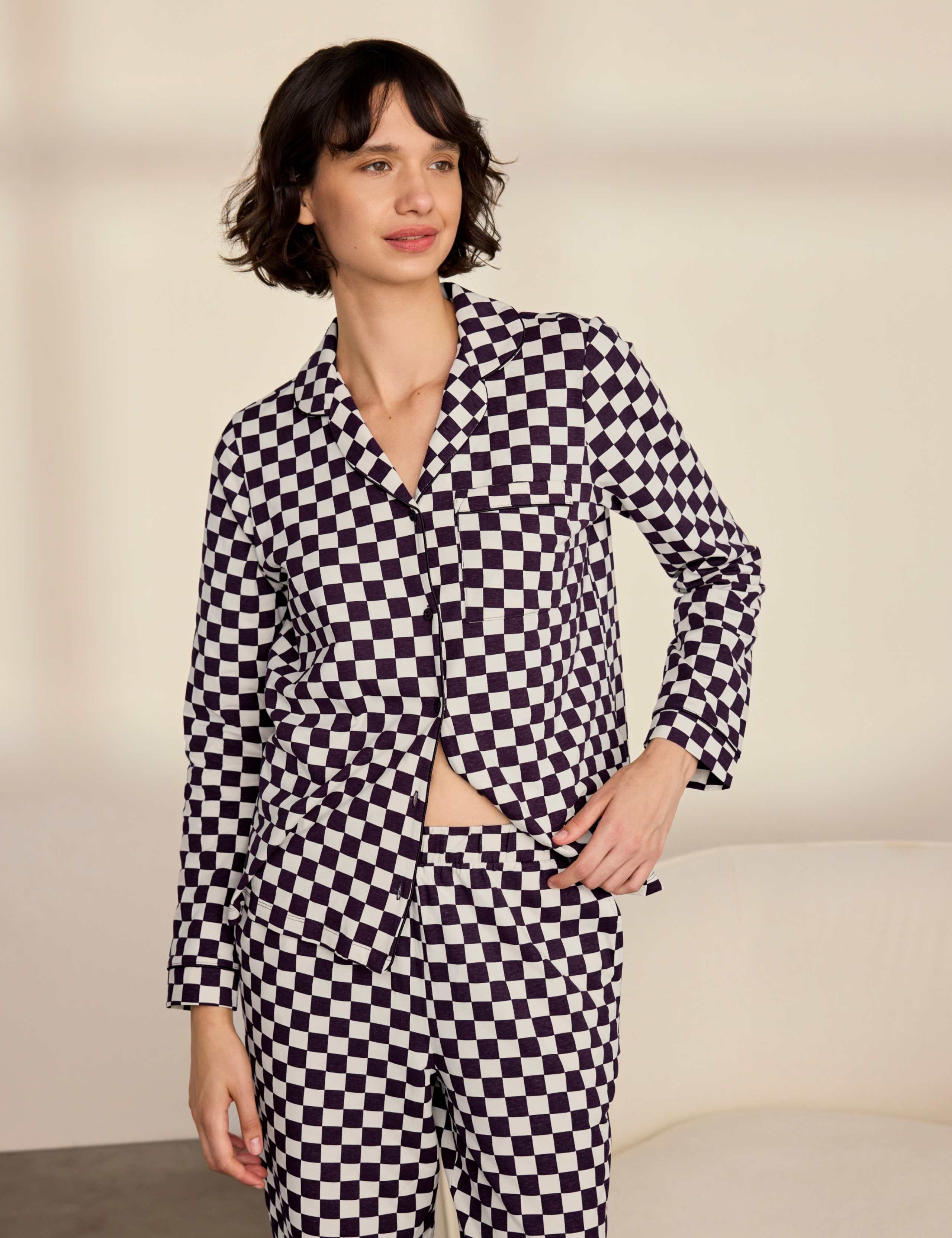 Cotton Rich Checkerboard Print Long Pyjama Set 3 of 7